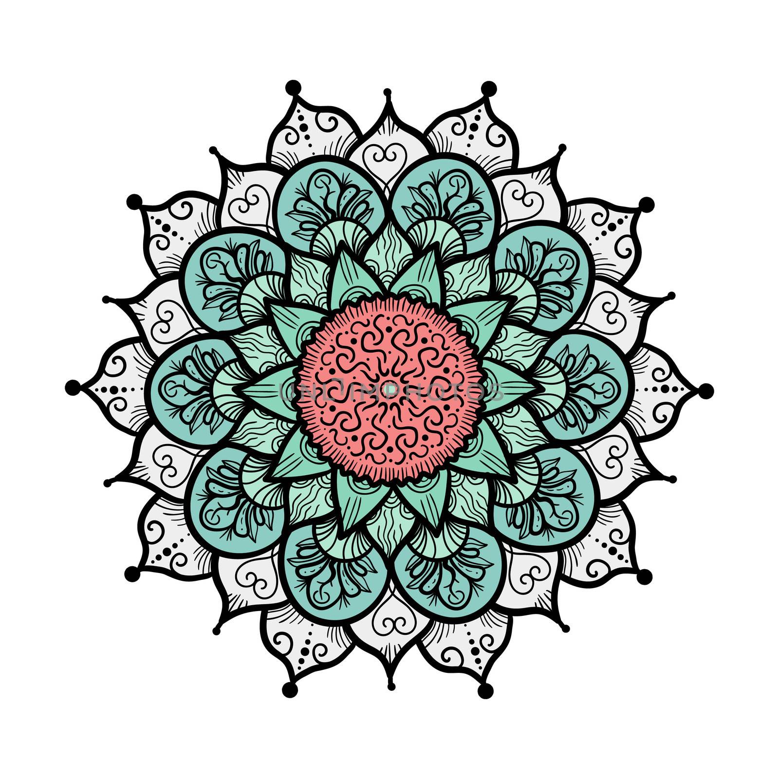 Hand drawn Mandala in arabic, indian, islam and ottoman culture decoration style. Ethnic geometric ornamental background. Magic vintage template of greeting, card, print, cloth, tattoo. Vector