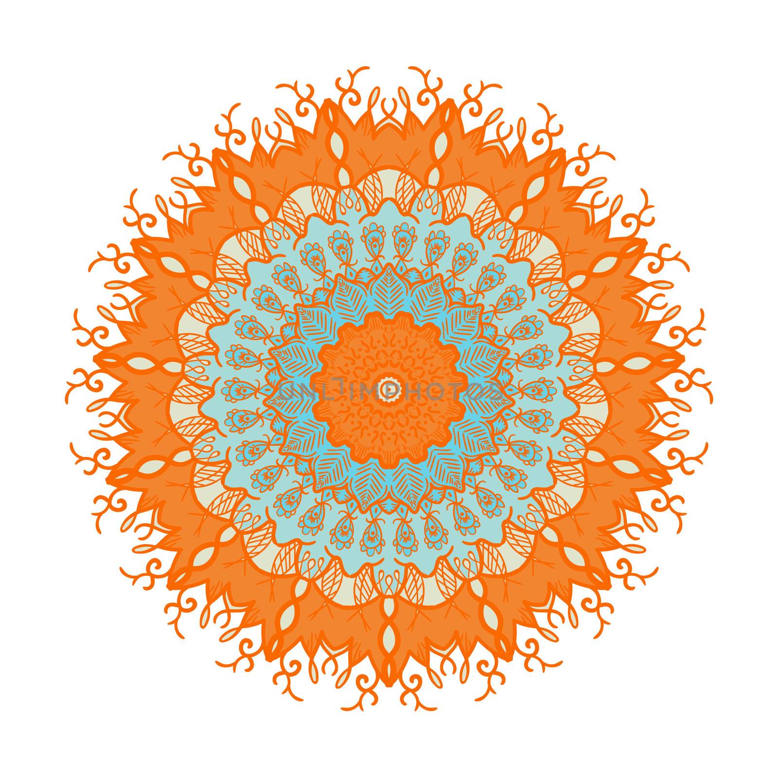 Hand drawn Mandala in arabic, indian, islam and ottoman culture decoration style. Ethnic geometric ornamental background. Magic vintage template of greeting, card, print, cloth, tattoo. Vector