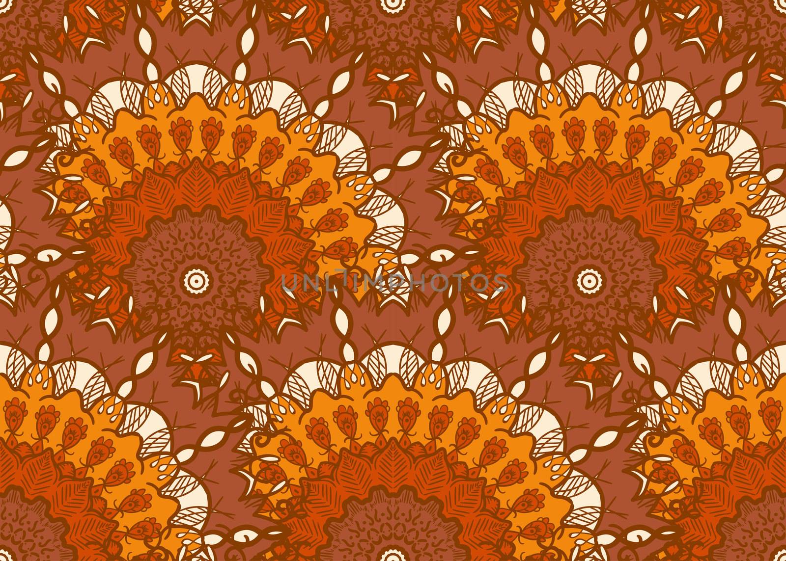 Hand drawn Mandala Seamless Pattern. Arabic, indian, turkish and ottoman culture decoration style. Ethnic ornamental background. Magic vintage template of greeting, card, print, cloth, tattoo. Vector