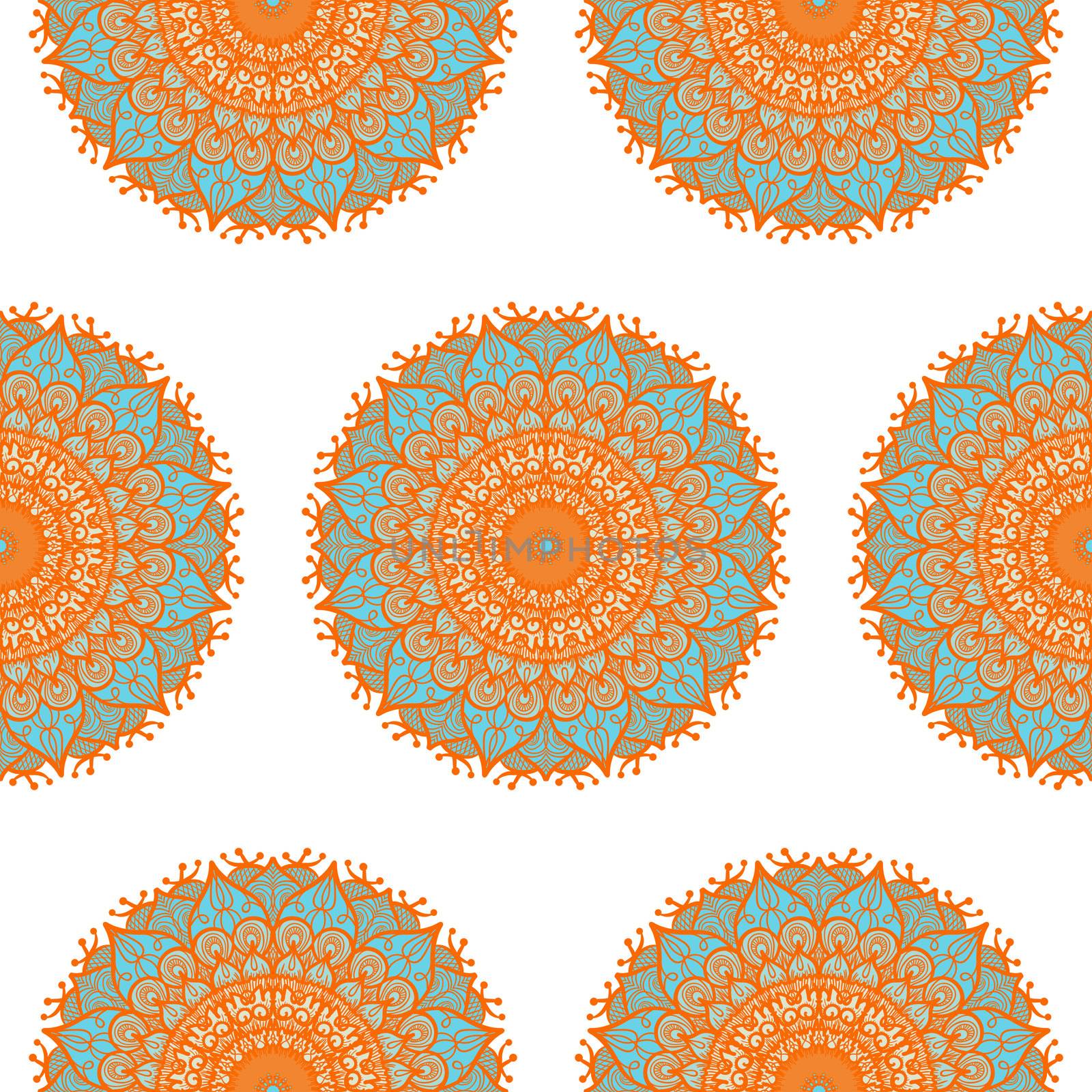 Hand drawn Mandala Seamless Pattern. Arabic, indian, turkish and ottoman culture decoration style. Ethnic ornamental background. Magic vintage template of greeting, card, print, cloth, tattoo. Vector