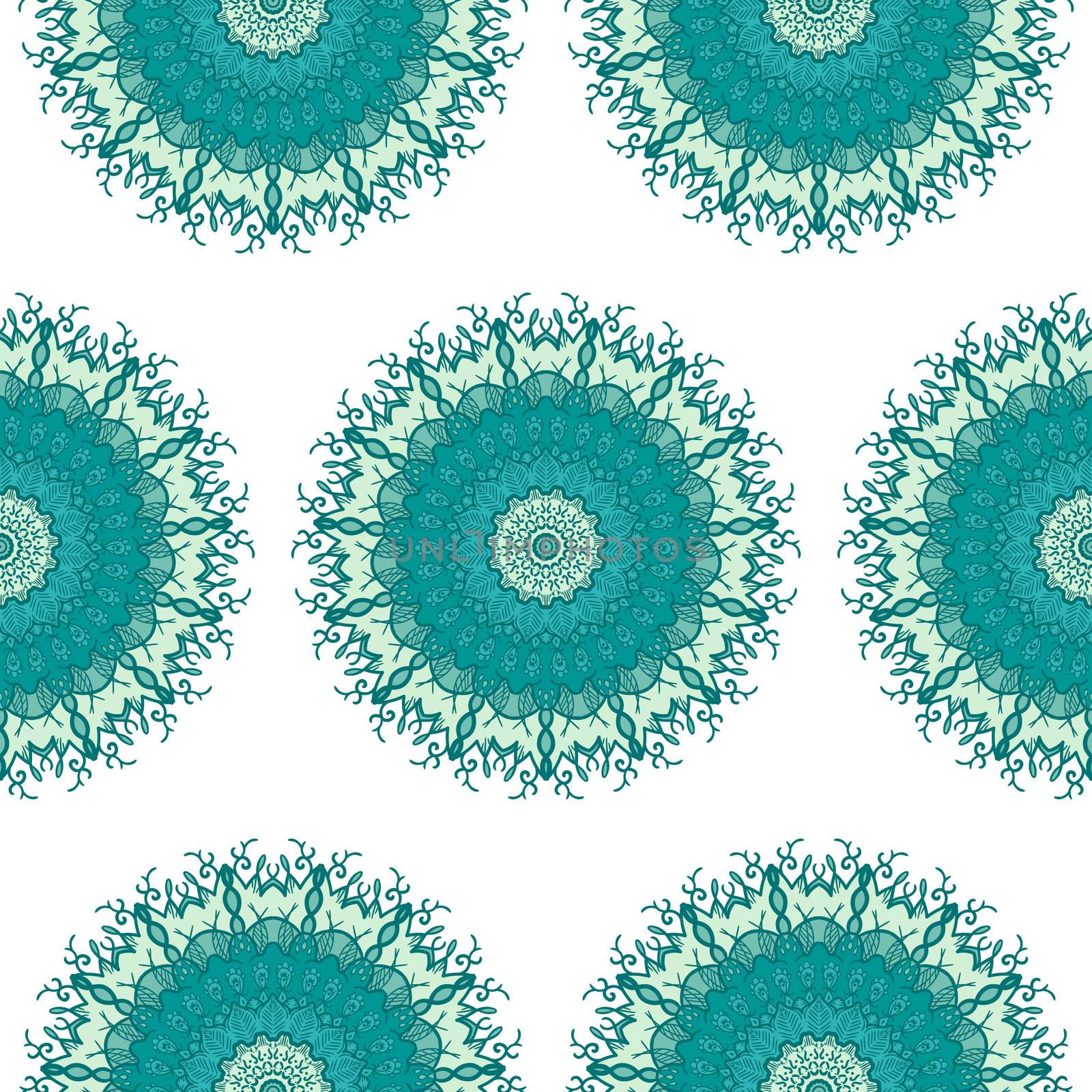 Hand drawn Mandala Seamless Pattern. Arabic, indian, turkish and ottoman culture decoration style. Ethnic ornamental background. Magic vintage template of greeting, card, print, cloth, tattoo. Vector