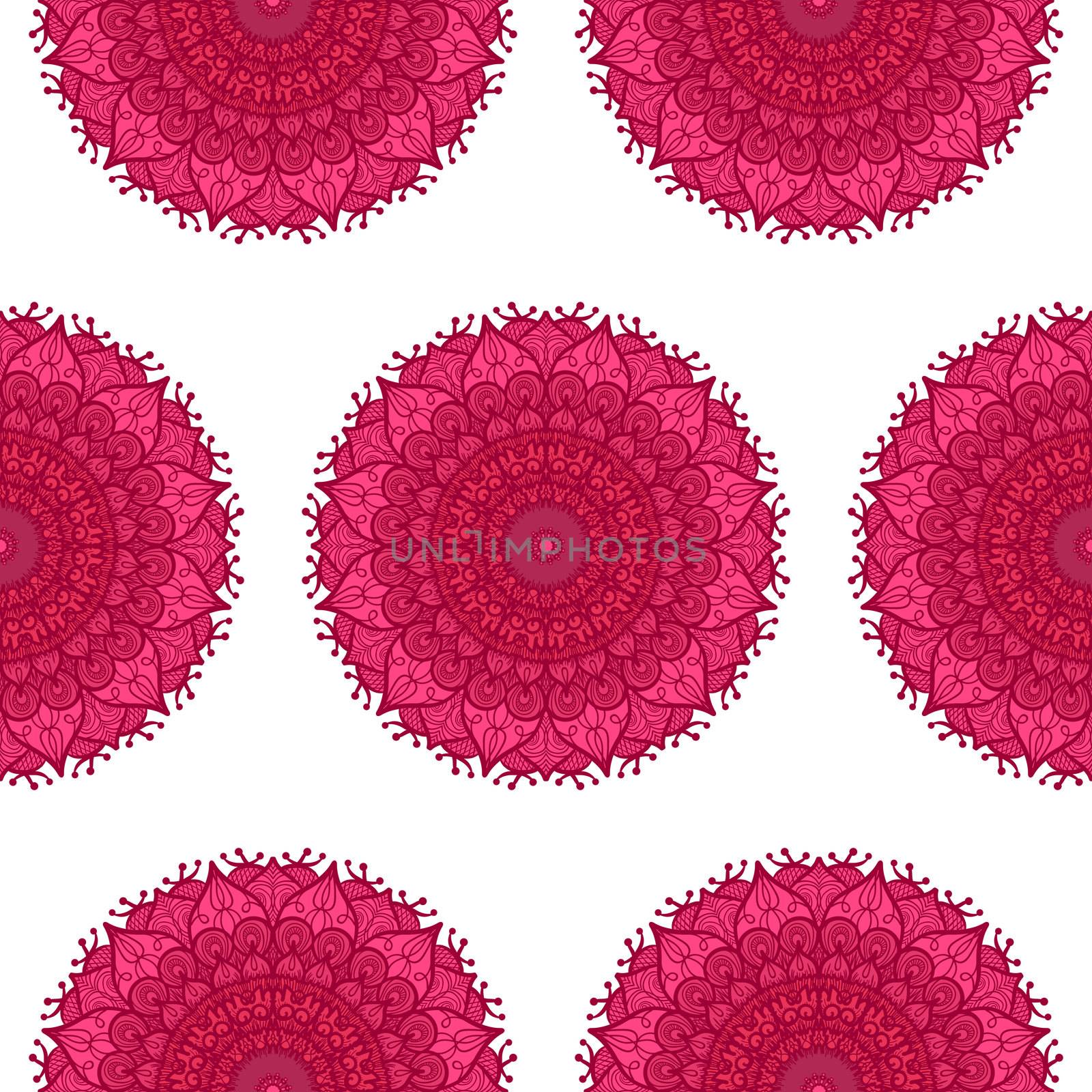 Hand drawn Mandala Seamless Pattern. Arabic, indian, turkish and ottoman culture decoration style. Ethnic ornamental background. Magic vintage template of greeting, card, print, cloth, tattoo. Vector