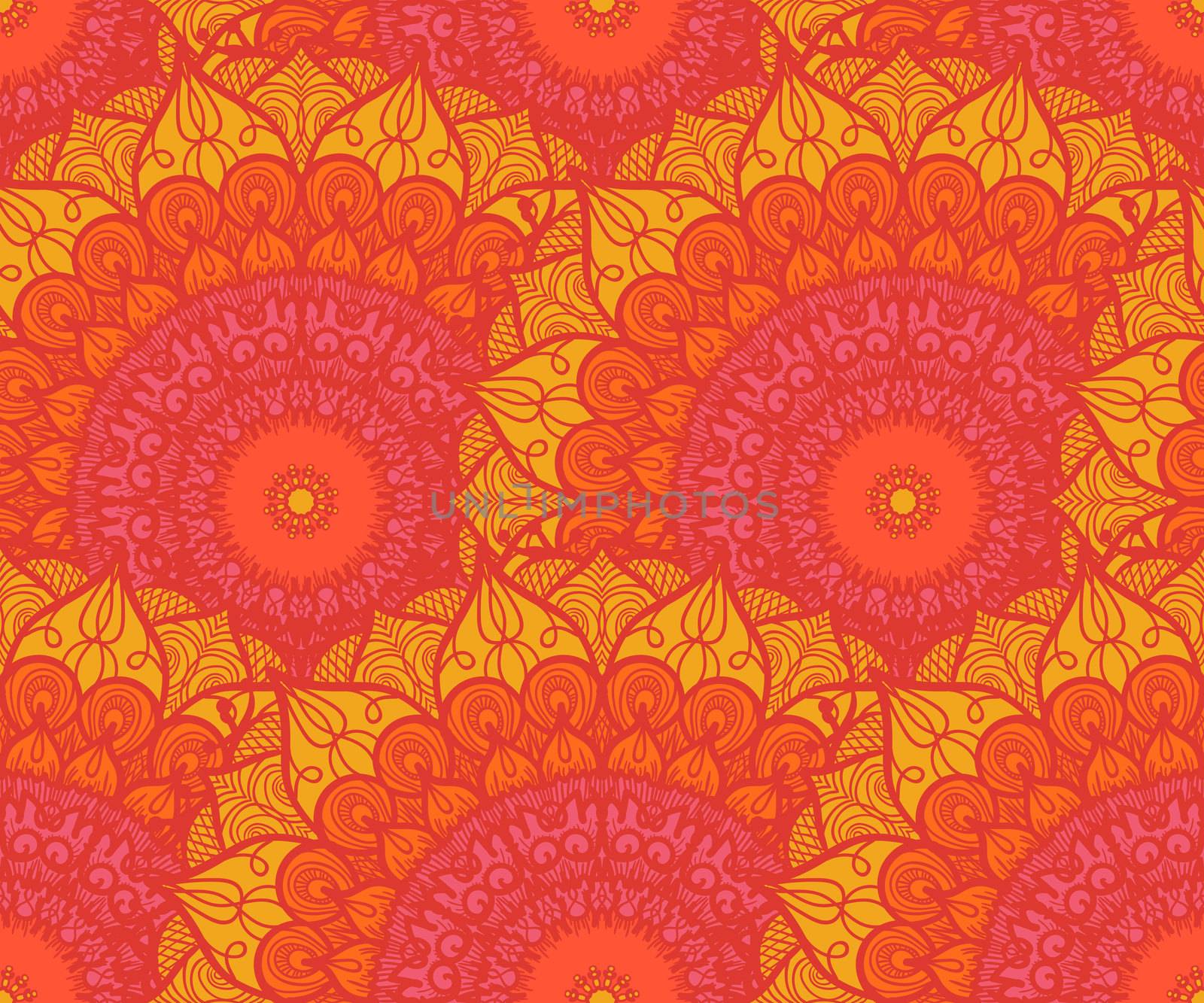 Hand drawn Mandala Seamless Pattern. Arabic, indian, turkish and ottoman culture decoration style. Ethnic ornamental background. Magic vintage template of greeting, card, print, cloth, tattoo. Vector