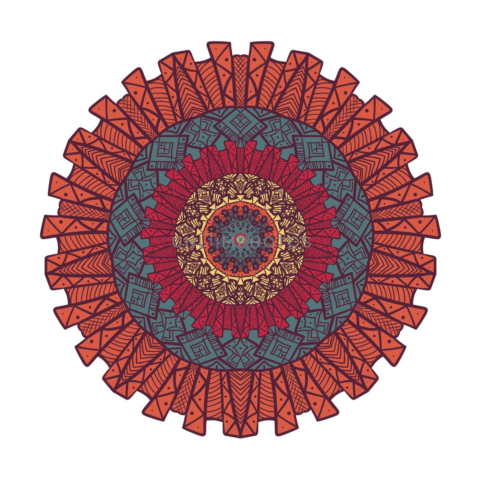 Hand drawn Mandala in arabic, indian, islam and ottoman culture decoration style. Ethnic geometric ornamental background. Magic vintage template of greeting, card, print, cloth, tattoo. Vector