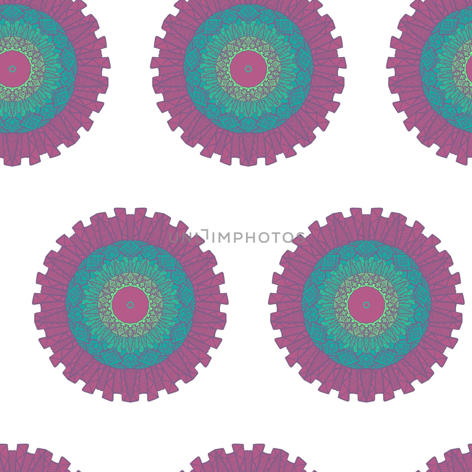 Hand drawn Mandala Seamless Pattern. Arabic, indian, turkish and ottoman culture decoration style. Ethnic ornamental background. Magic vintage template of greeting, card, print, cloth, tattoo. Vector