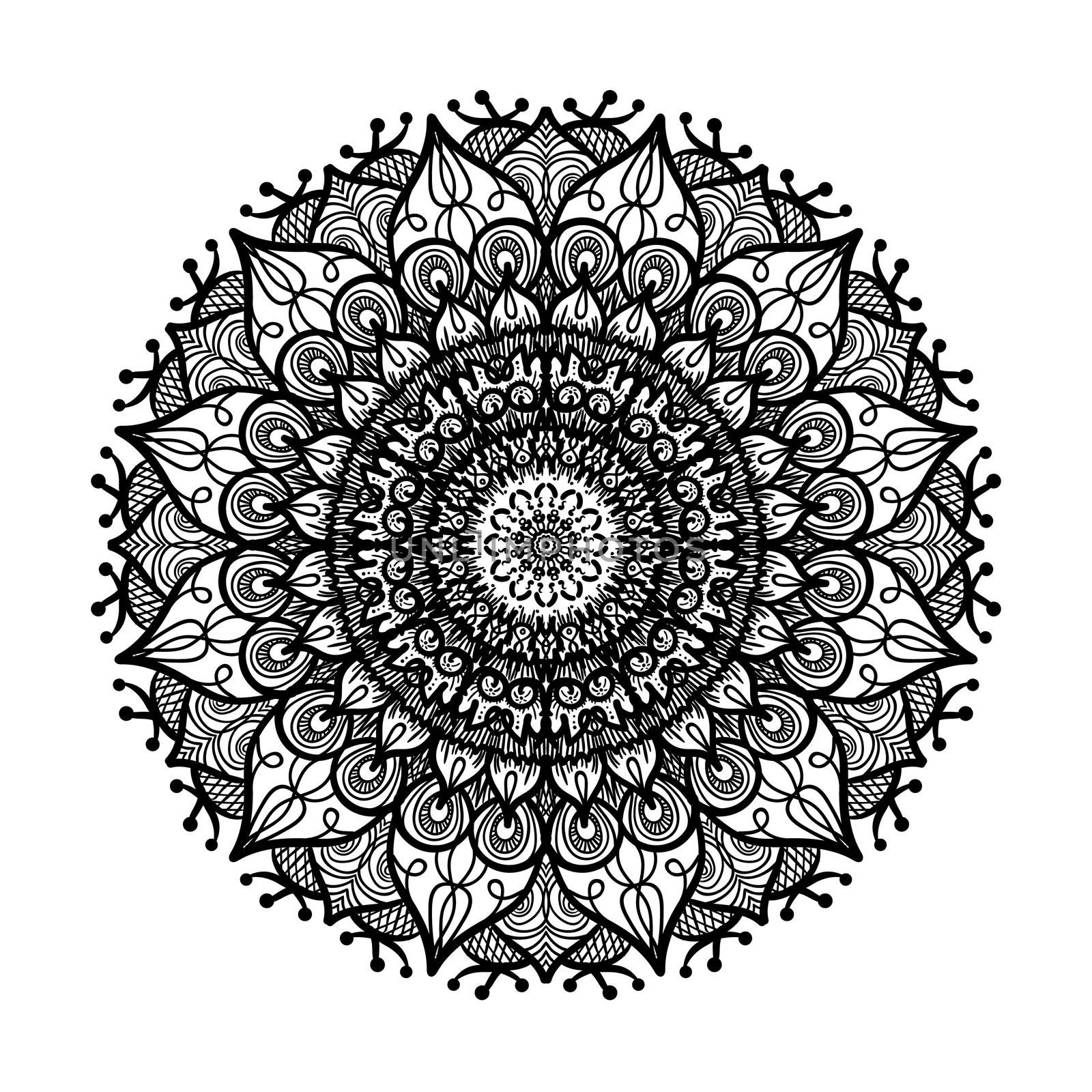 Hand drawn Mandala in arabic, indian, islam and ottoman culture decoration style. Ethnic geometric ornamental background. Magic vintage template of greeting, card, print, cloth, tattoo. Vector
