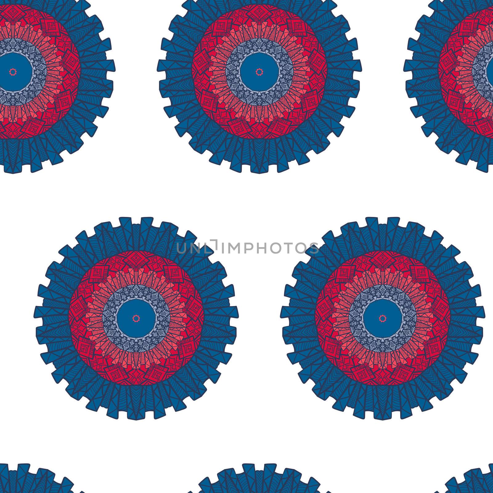 Hand drawn Mandala Seamless Pattern. Arabic, indian, turkish and ottoman culture decoration style. Ethnic ornamental background. Magic vintage template of greeting, card, print, cloth, tattoo. Vector