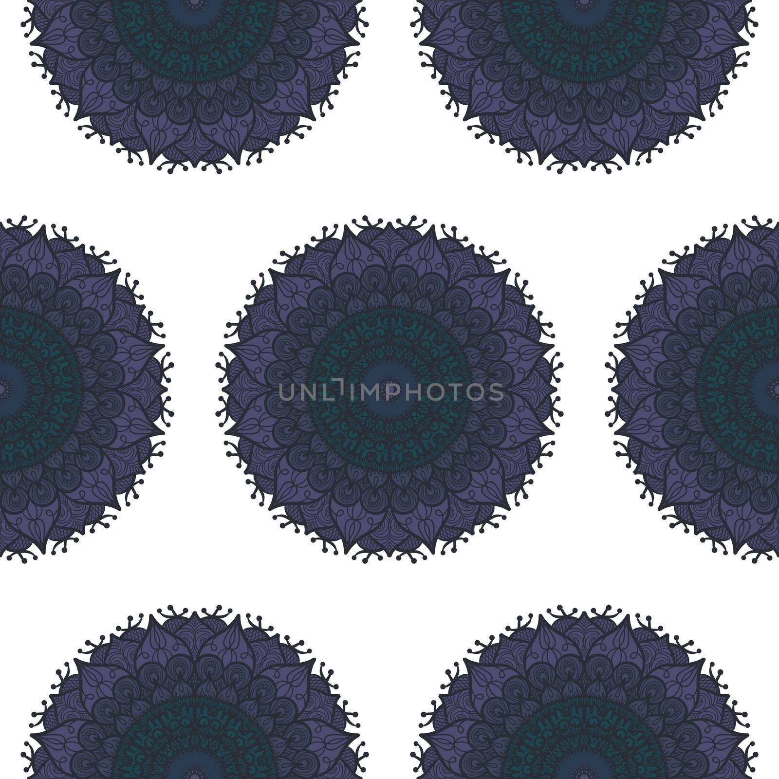 Hand drawn Mandala Seamless Pattern. Arabic, indian, turkish and ottoman culture decoration style. Ethnic ornamental background. Magic vintage template of greeting, card, print, cloth, tattoo. Vector