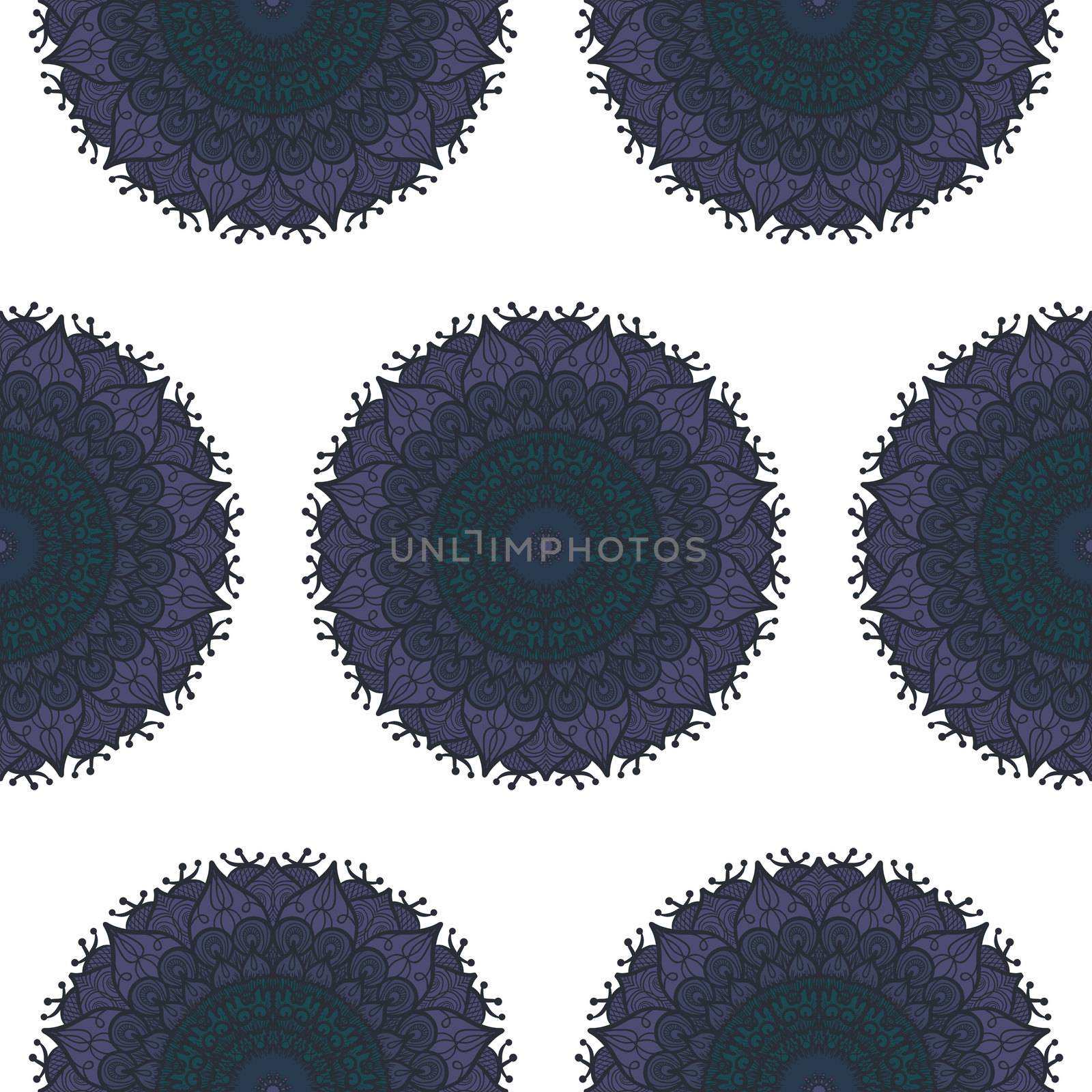 Hand drawn Mandala Seamless Pattern. Arabic, indian, turkish and ottoman culture decoration style. Ethnic ornamental background. Magic vintage template of greeting, card, print, cloth, tattoo. Vector