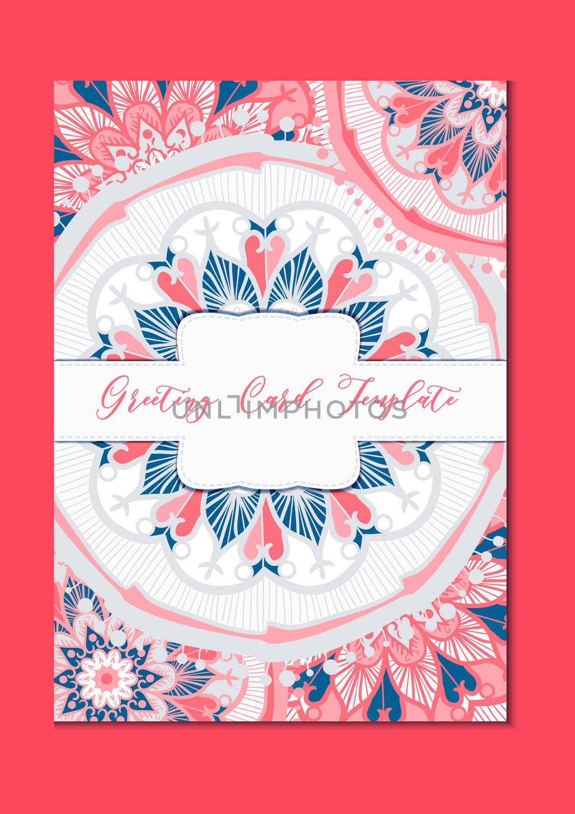 Mandala vintage template card in arabic and indian, islam and ottoman, turkish, asian style for brochure, flyer, greeting, invitation card, cover. Format A4. Floral holiday ornamental design. Vector