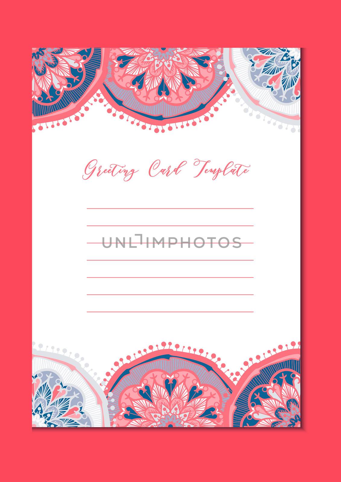 Mandala vintage template card in arabic and indian, islam and ottoman, turkish, asian style for brochure, flyer, greeting, invitation card, cover. Format A4. Floral holiday ornamental design. Vector