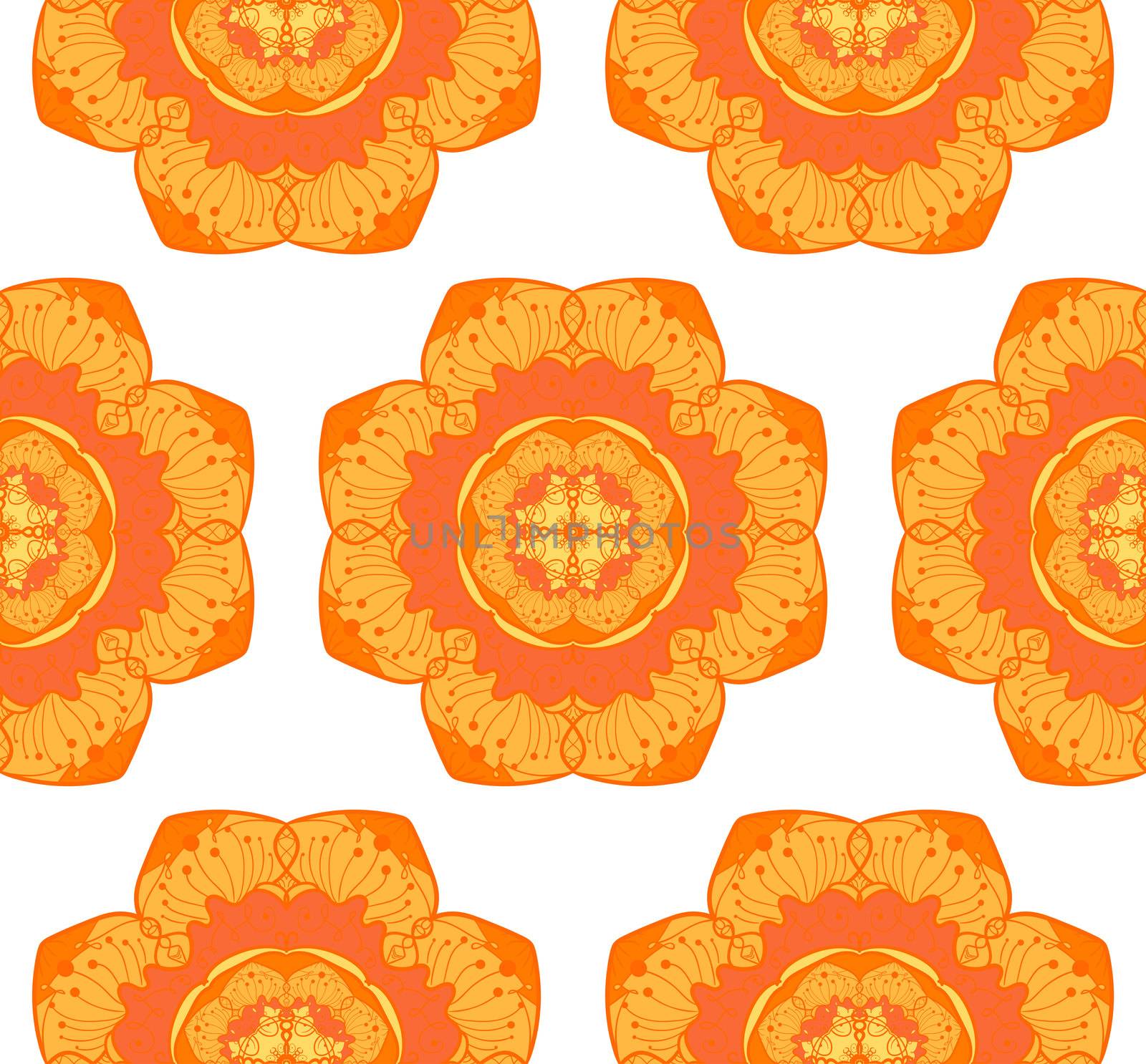 Hand drawn Mandala Seamless Pattern. Arabic, indian, turkish and ottoman culture decoration style. Ethnic ornamental background. Magic vintage template of greeting, card, print, cloth, tattoo. Vector