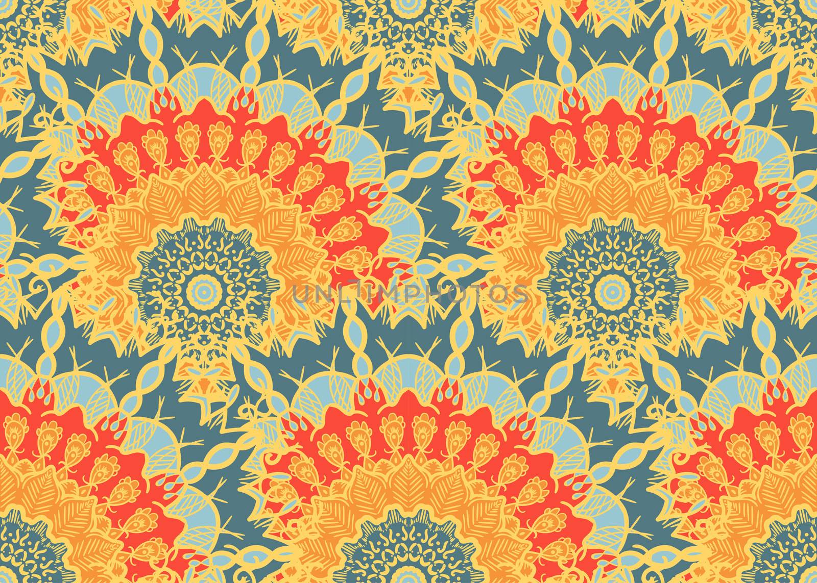 Hand drawn Mandala Seamless Pattern. Arabic, indian, turkish and ottoman culture decoration style. Ethnic ornamental background. Magic vintage template of greeting, card, print, cloth, tattoo. Vector