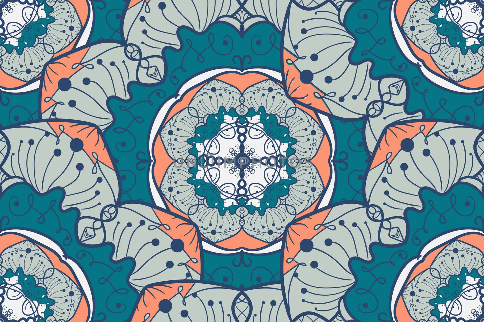 Hand drawn Mandala Seamless Pattern. Arabic, indian, turkish and ottoman culture decoration style. Ethnic ornamental background. Magic vintage template of greeting, card, print, cloth, tattoo. Vector