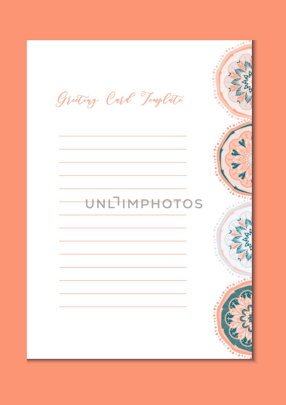 Mandala vintage template card in arabic and indian, islam and ottoman, turkish, asian style for brochure, flyer, greeting, invitation card, cover. Format A4. Floral holiday ornamental design. Vector