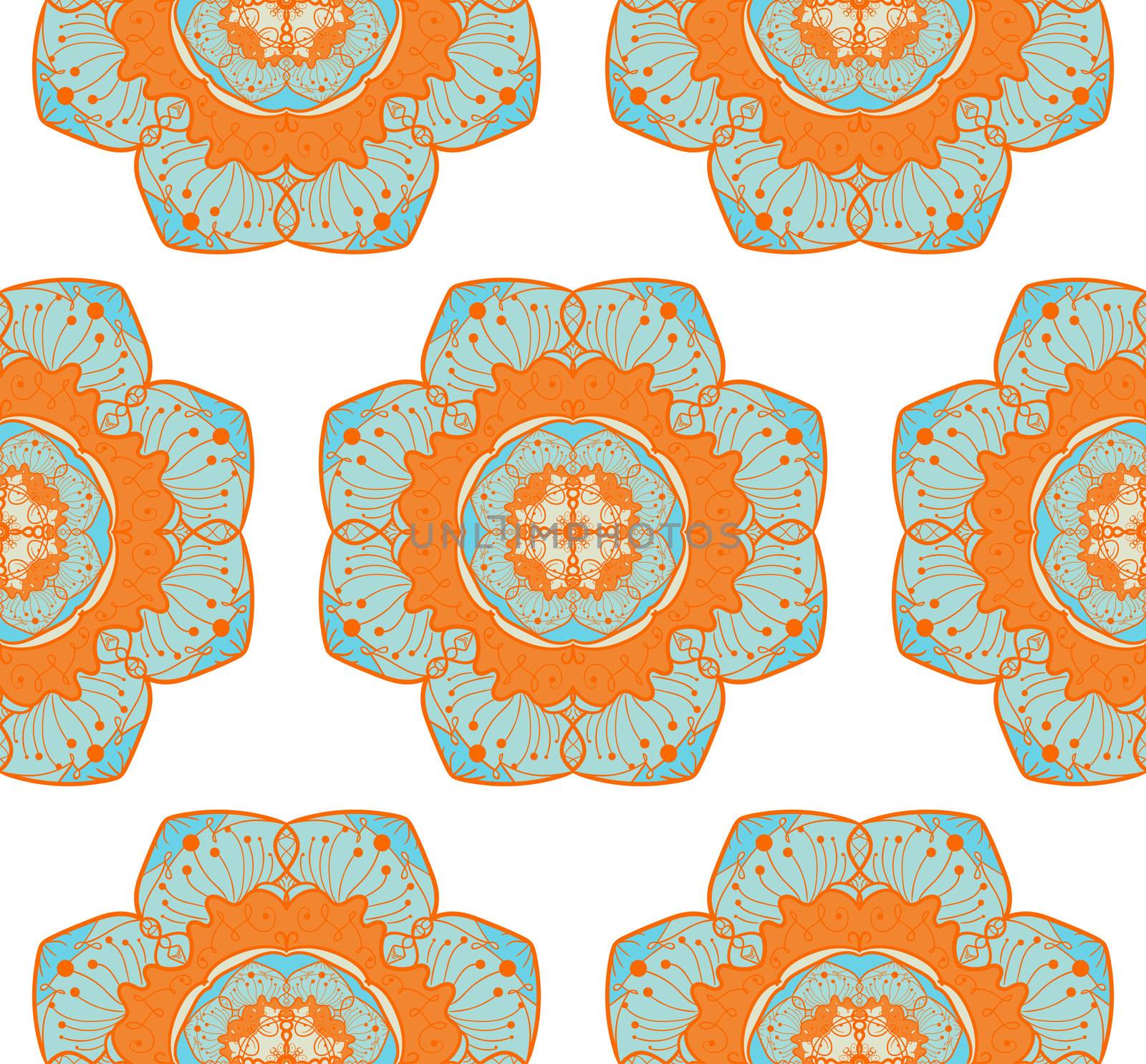 Hand drawn Mandala Seamless Pattern. Arabic, indian, turkish and ottoman culture decoration style. Ethnic ornamental background. Magic vintage template of greeting, card, print, cloth, tattoo. Vector