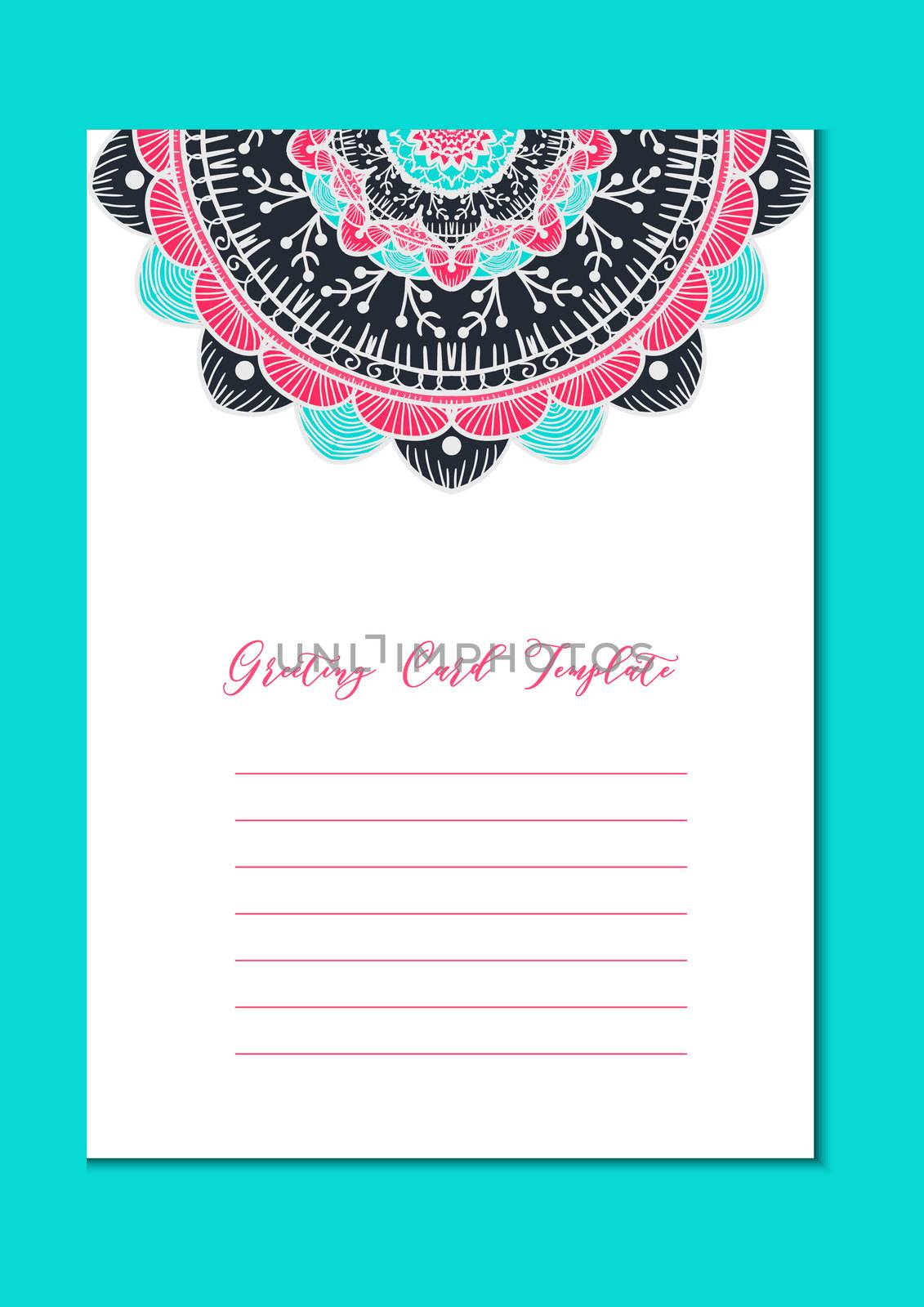 Mandala vintage template card in arabic and indian, islam and ottoman, turkish, asian style for brochure, flyer, greeting, invitation card, cover. Format A4. Floral holiday ornamental design. Vector