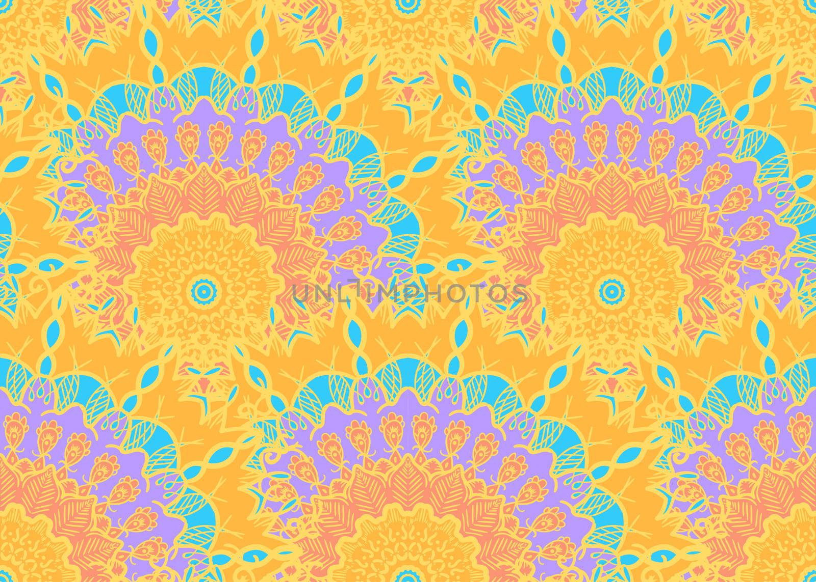 Hand drawn Mandala Seamless Pattern. Arabic, indian, turkish and ottoman culture decoration style. Ethnic ornamental background. Magic vintage template of greeting, card, print, cloth, tattoo. Vector