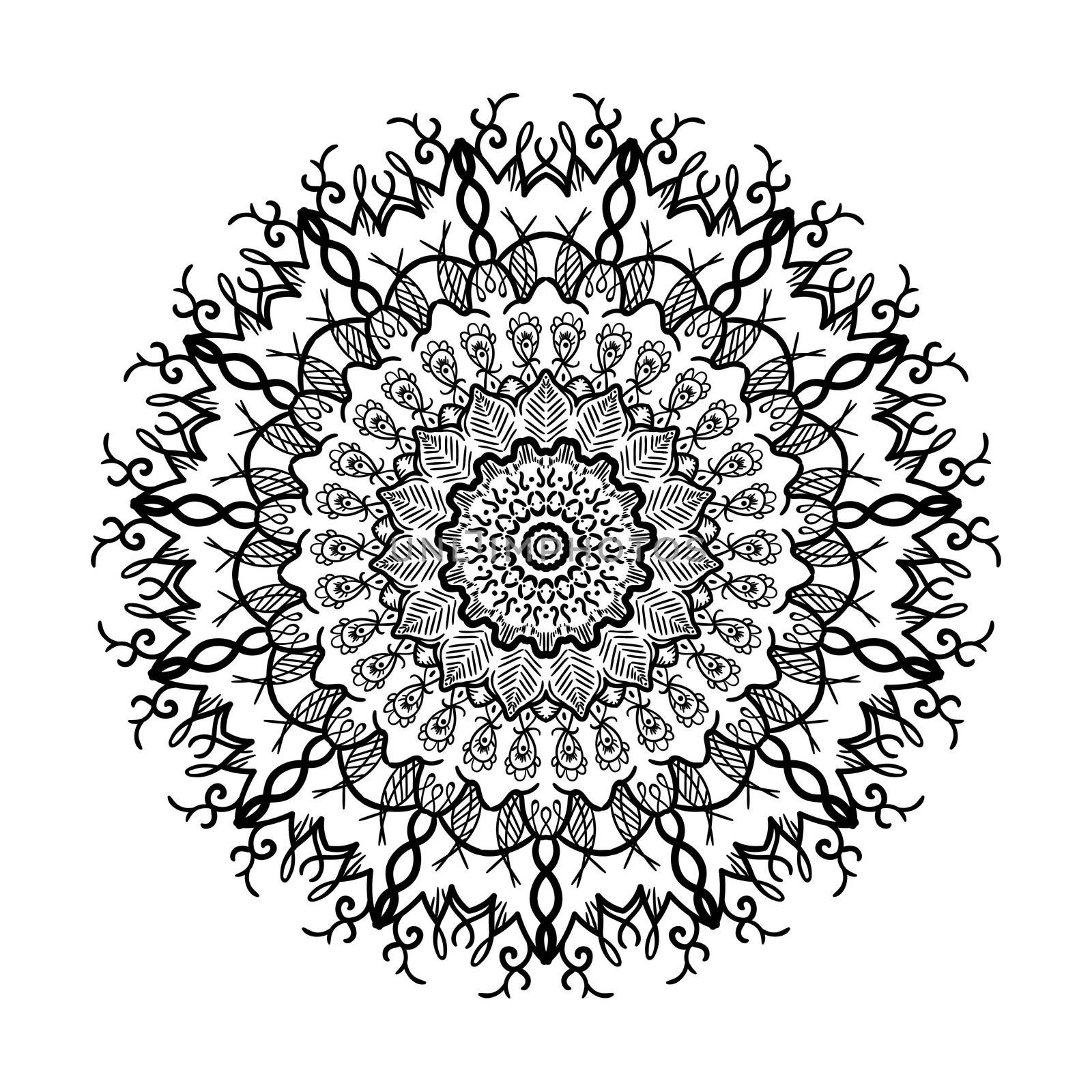 Hand drawn Mandala in arabic, indian, islam and ottoman culture decoration style. Ethnic geometric ornamental background. Magic vintage template of greeting, card, print, cloth, tattoo. Vector