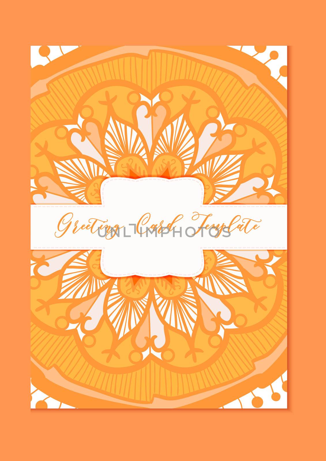 Mandala vintage template card in arabic and indian, islam and ottoman, turkish, asian style for brochure, flyer, greeting, invitation card, cover. Format A4. Floral holiday ornamental design. Vector