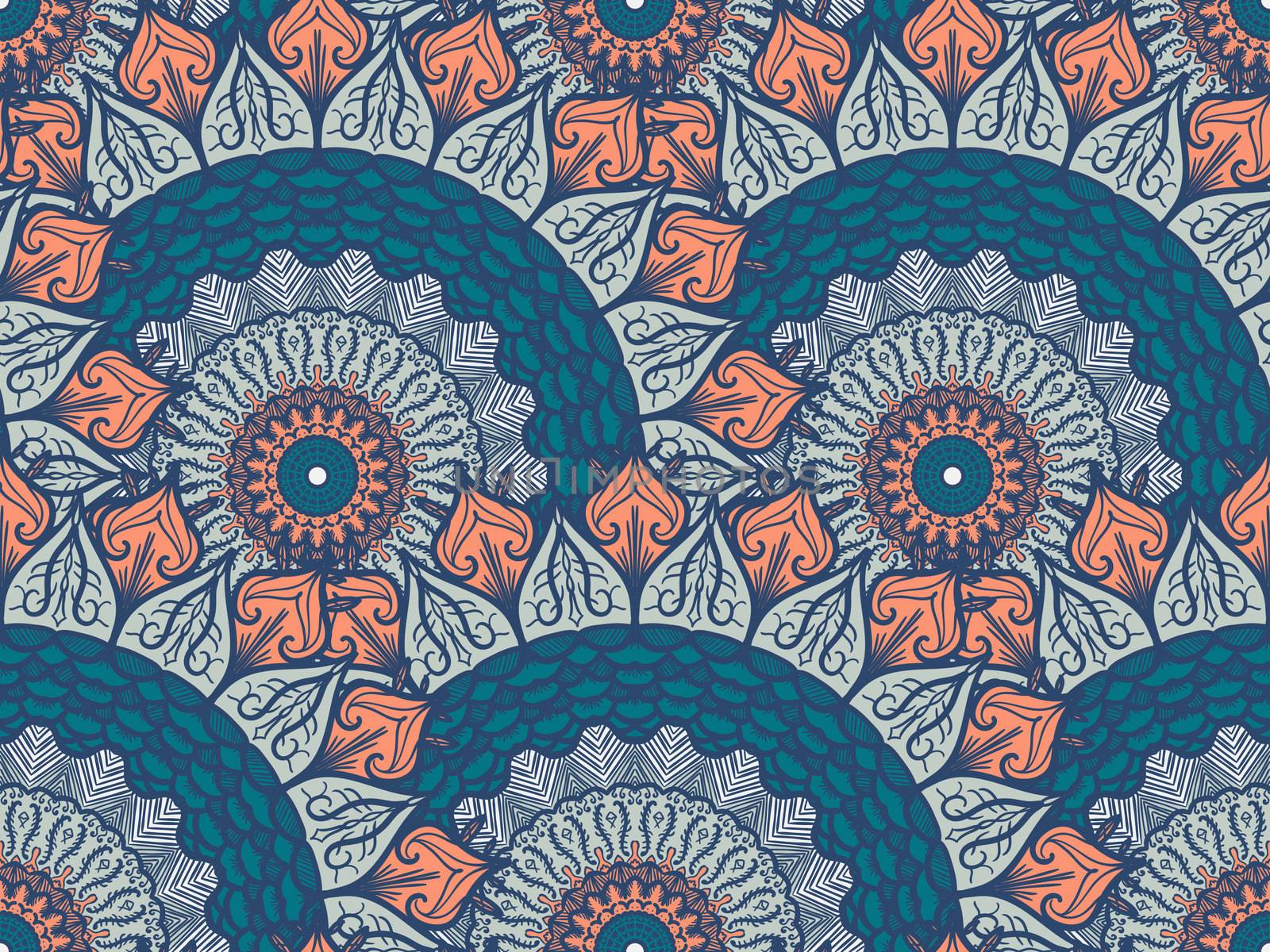 Hand drawn Mandala Seamless Pattern. Arabic, indian, turkish and ottoman culture decoration style. Ethnic ornamental background. Magic vintage template of greeting, card, print, cloth, tattoo. Vector