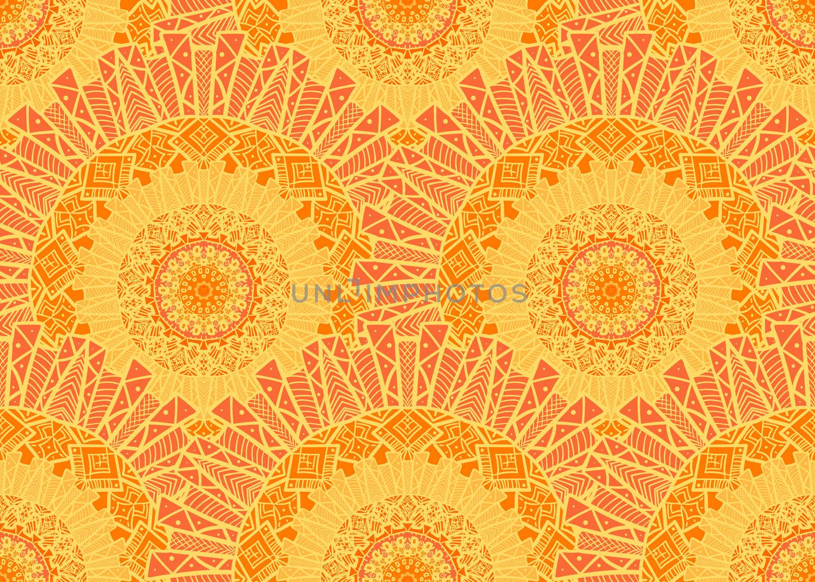 Hand drawn Mandala Seamless Pattern. Arabic, indian, turkish and ottoman culture decoration style. Ethnic ornamental background. Magic vintage template of greeting, card, print, cloth, tattoo. Vector