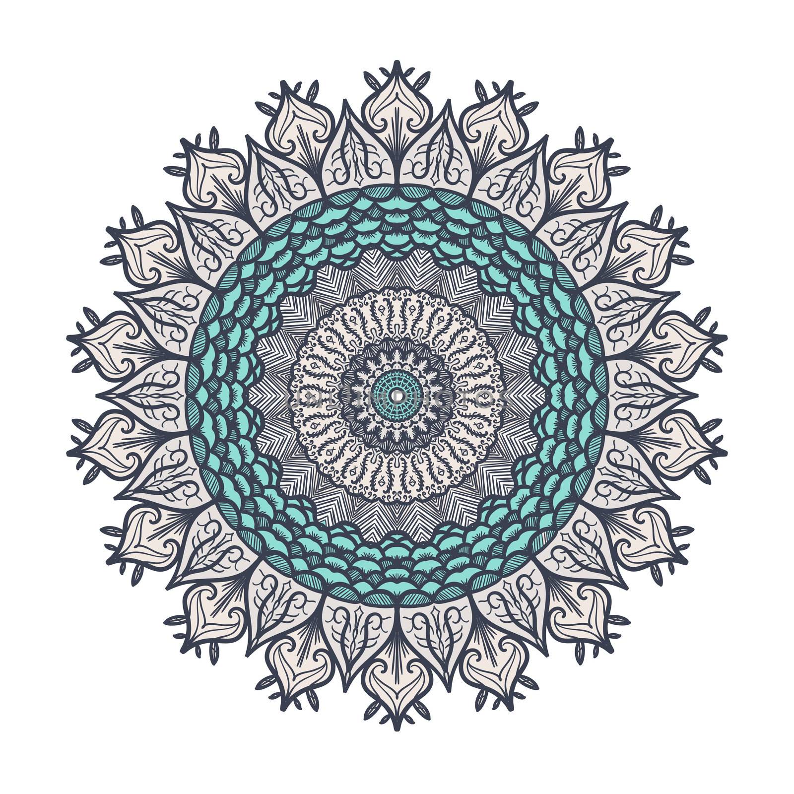 Hand drawn Mandala in arabic, indian, islam and ottoman culture decoration style. Ethnic geometric ornamental background. Magic vintage template of greeting, card, print, cloth, tattoo. Vector