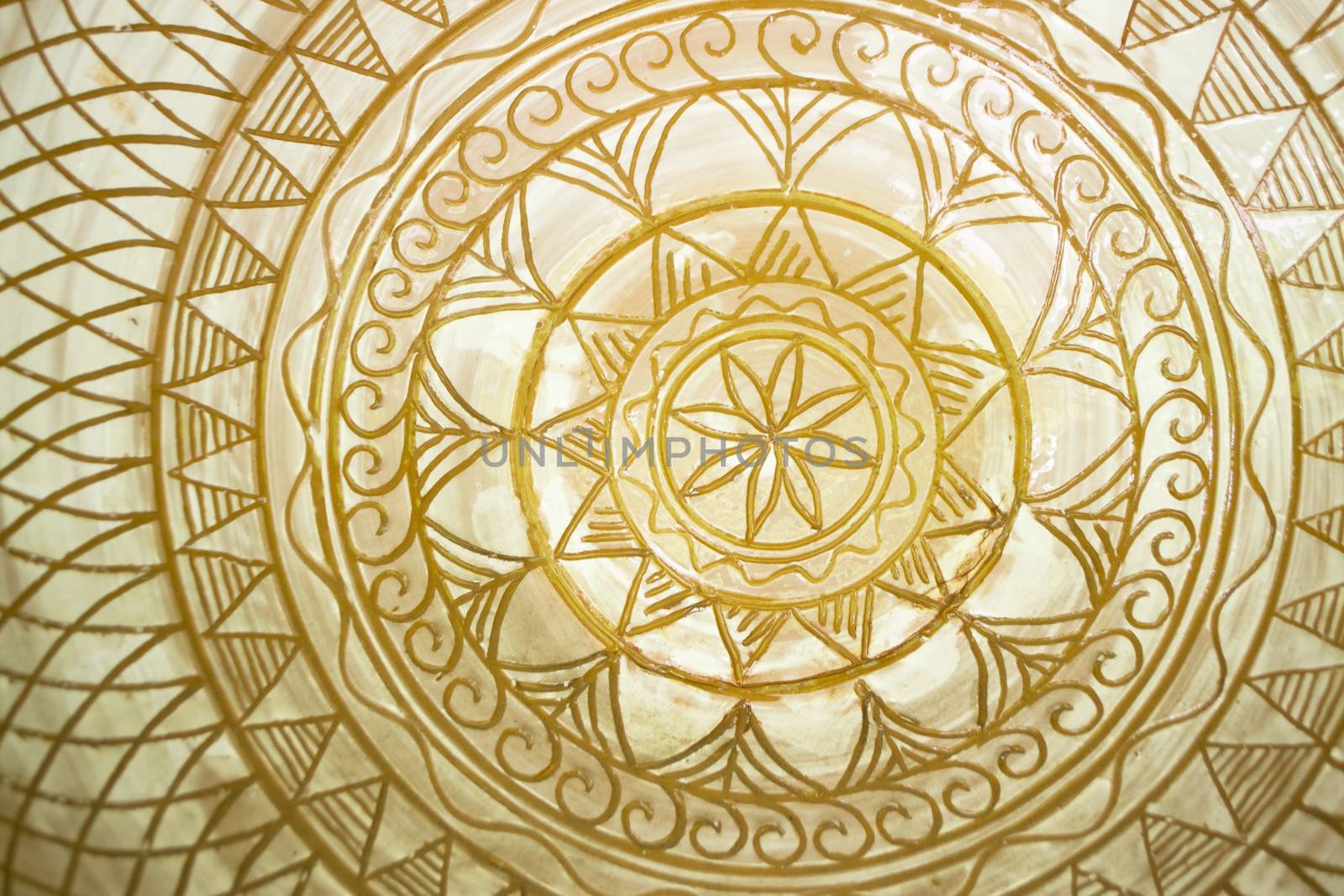 Pattern of bowl mandala pottery, authentic pattern from Belarus close up