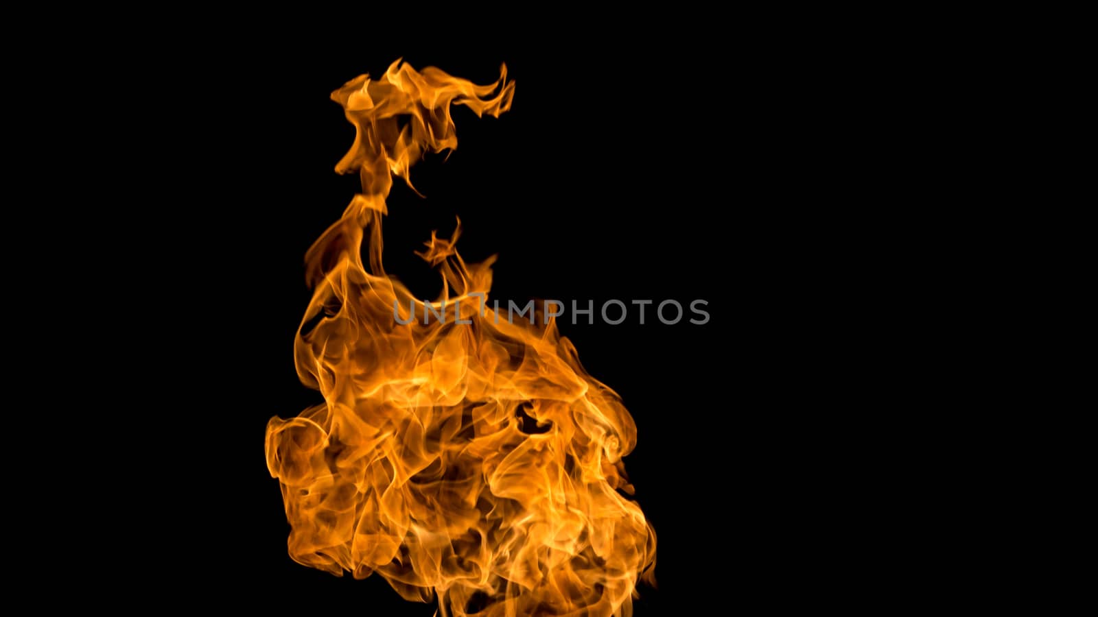 Fire on black background. Fiery patterns. Burning flame. Blazing fire.	