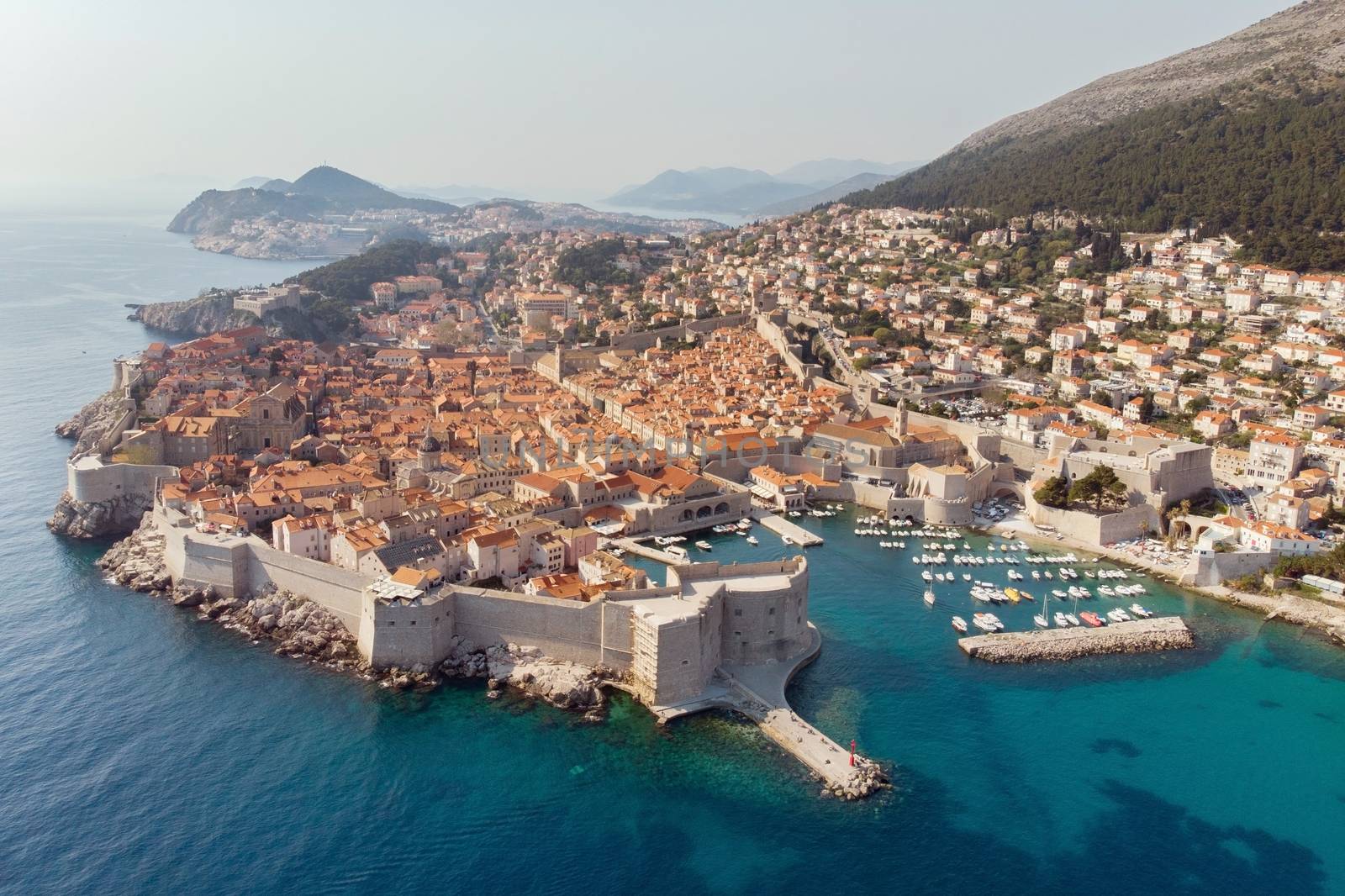 Aerial viel of the old town of Dubrovnik, Croatia by Charnsitr