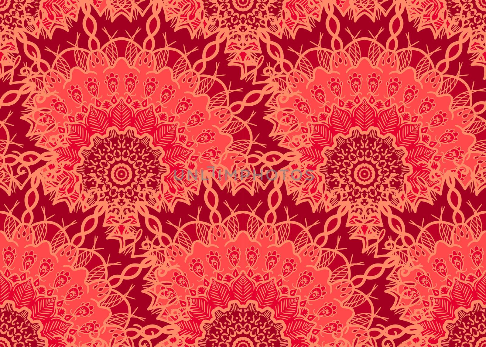 Hand drawn Mandala Seamless Pattern. Arabic, indian, turkish and ottoman culture decoration style. Ethnic ornamental background. Magic vintage template of greeting, card, print, cloth, tattoo. Vector
