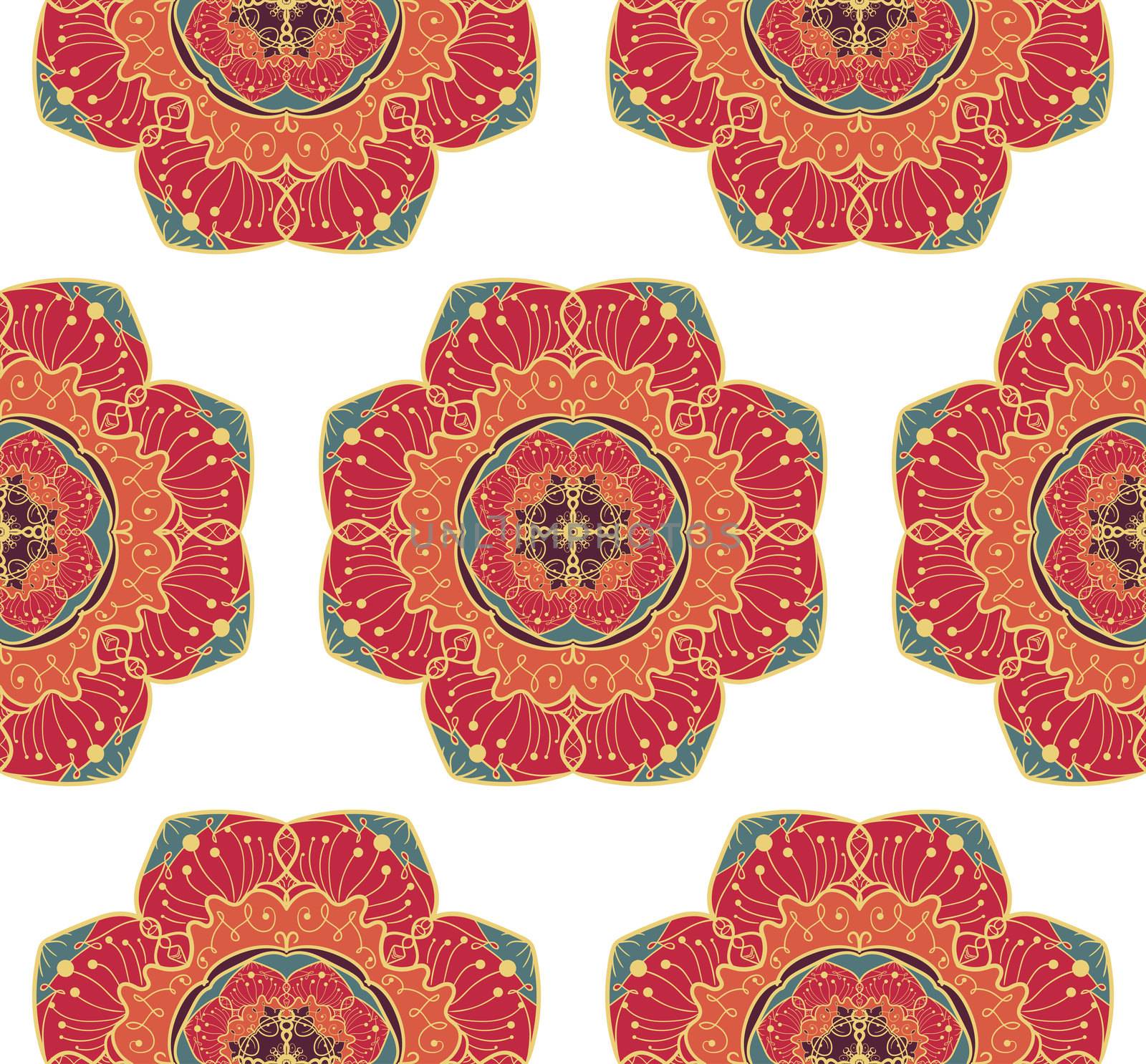 Hand drawn Mandala Seamless Pattern. Arabic, indian, turkish and ottoman culture decoration style. Ethnic ornamental background. Magic vintage template of greeting, card, print, cloth, tattoo. Vector