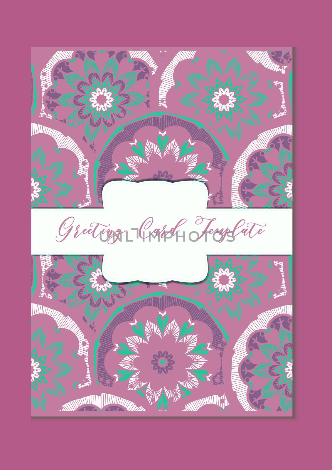 Mandala vintage template card in arabic and indian, islam and ottoman, turkish, asian style for brochure, flyer, greeting, invitation card, cover. Format A4. Floral holiday ornamental design. Vector