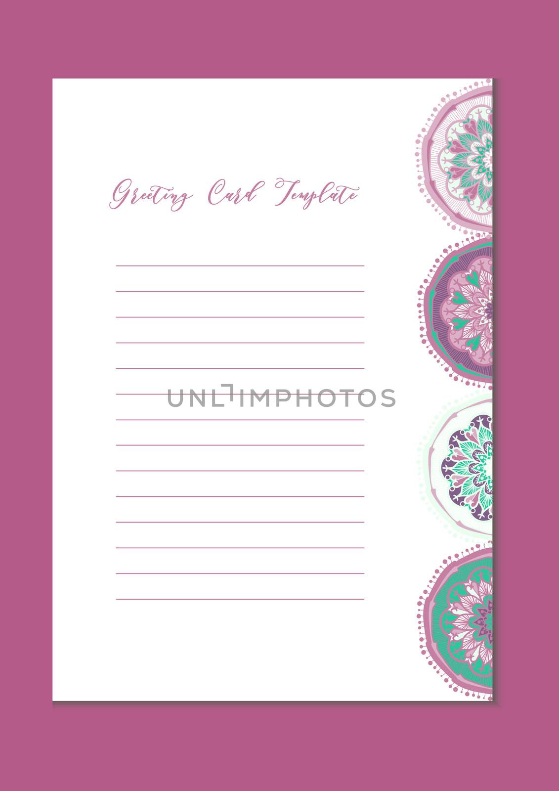 Mandala vintage template card in arabic and indian, islam and ottoman, turkish, asian style for brochure, flyer, greeting, invitation card, cover. Format A4. Floral holiday ornamental design. Vector