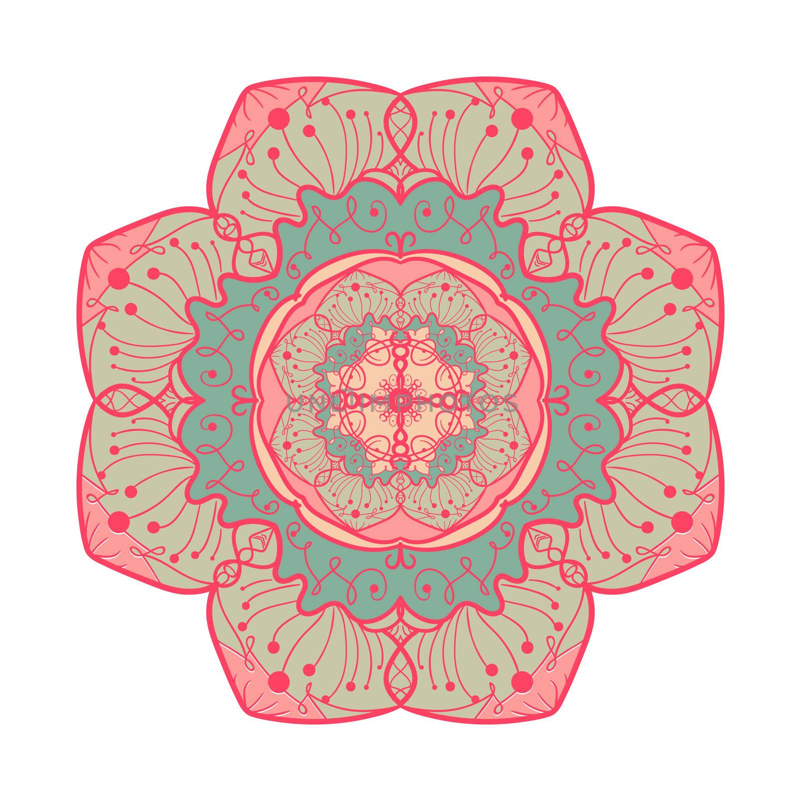 Hand drawn Mandala in arabic, indian, islam and ottoman culture decoration style. Ethnic geometric ornamental background. Magic vintage template of greeting, card, print, cloth, tattoo. Vector