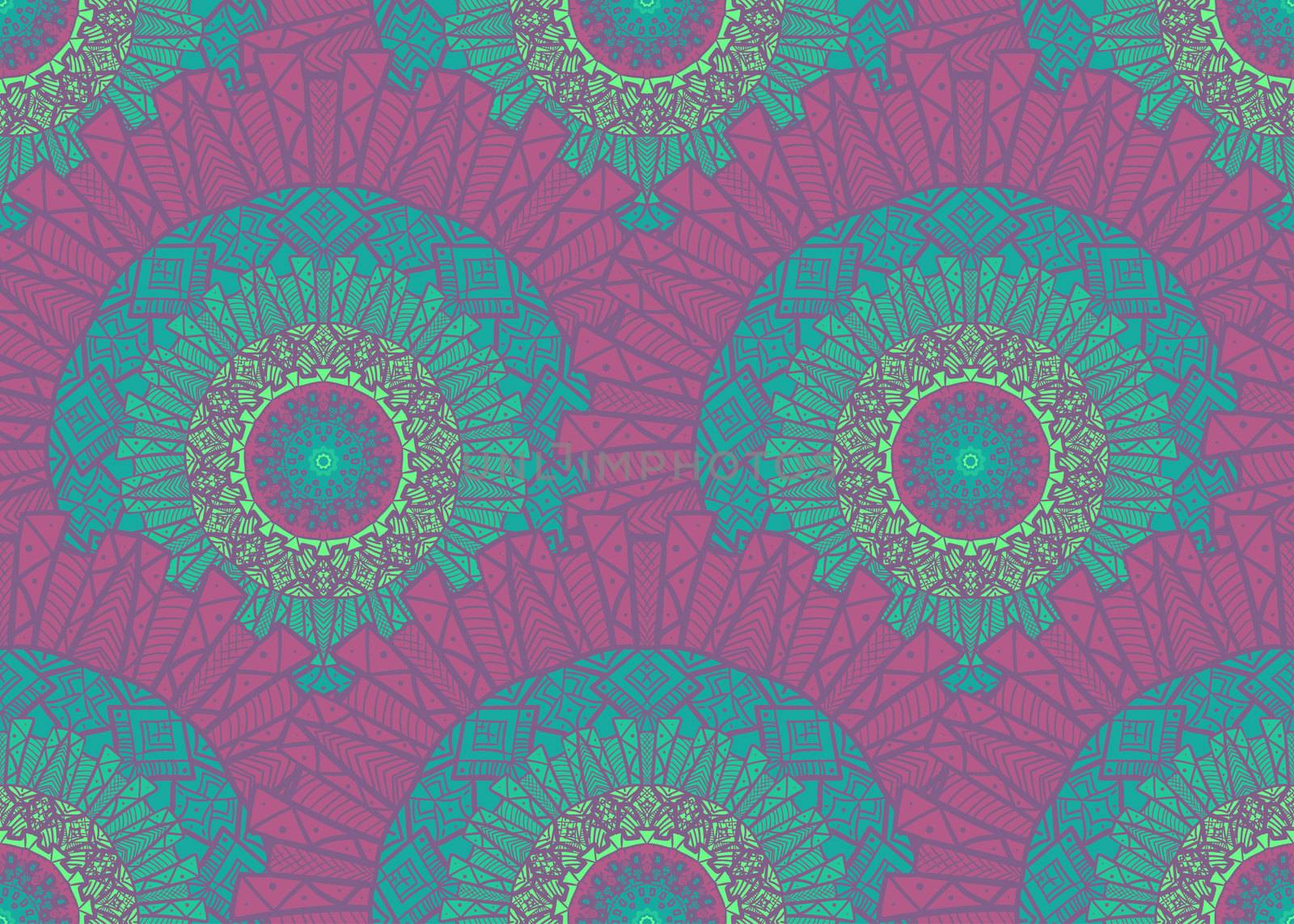 Hand drawn Mandala Seamless Pattern. Arabic, indian, turkish and ottoman culture decoration style. Ethnic ornamental background. Magic vintage template of greeting, card, print, cloth, tattoo. Vector