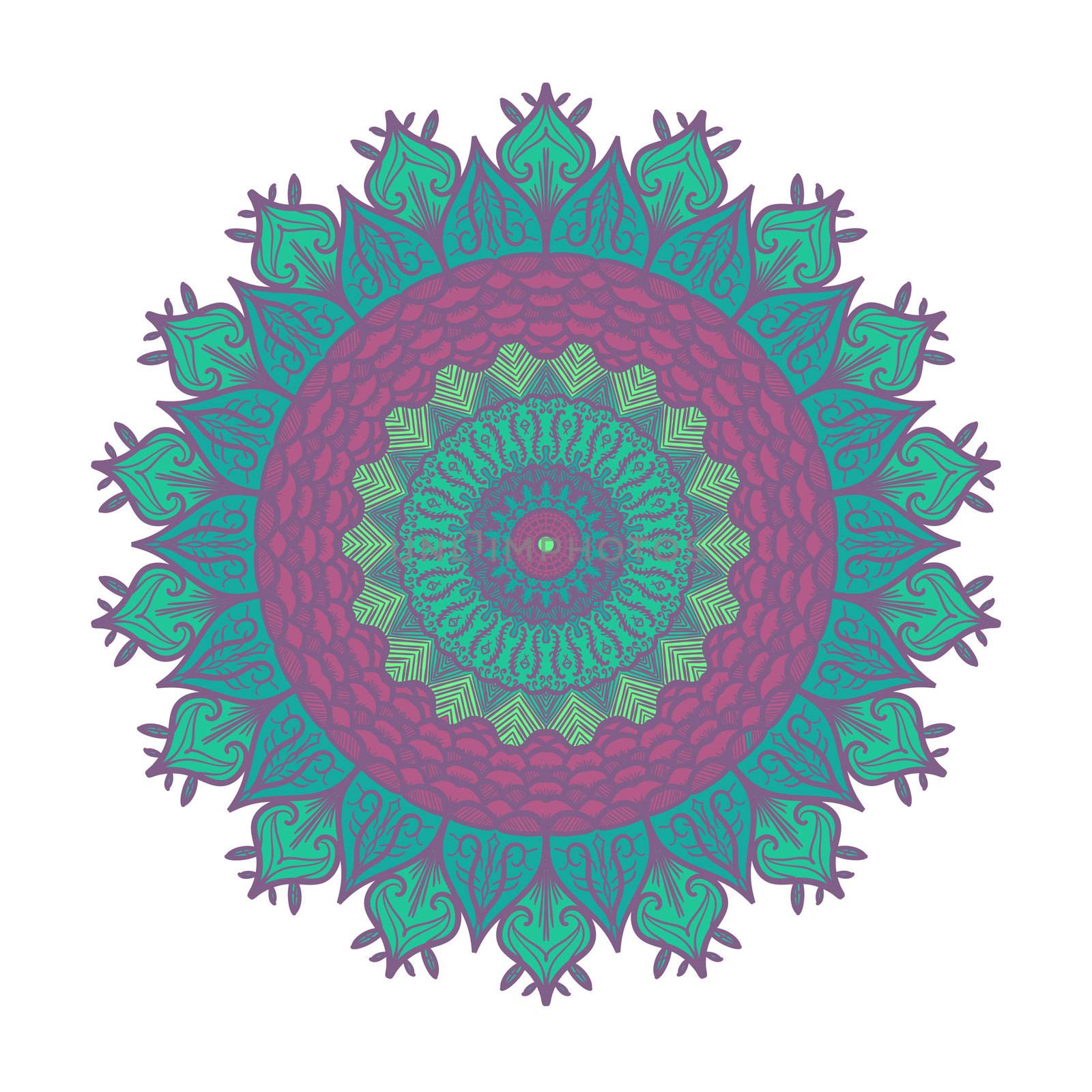 Hand drawn Mandala in arabic, indian, islam and ottoman culture decoration style. Ethnic geometric ornamental background. Magic vintage template of greeting, card, print, cloth, tattoo. Vector
