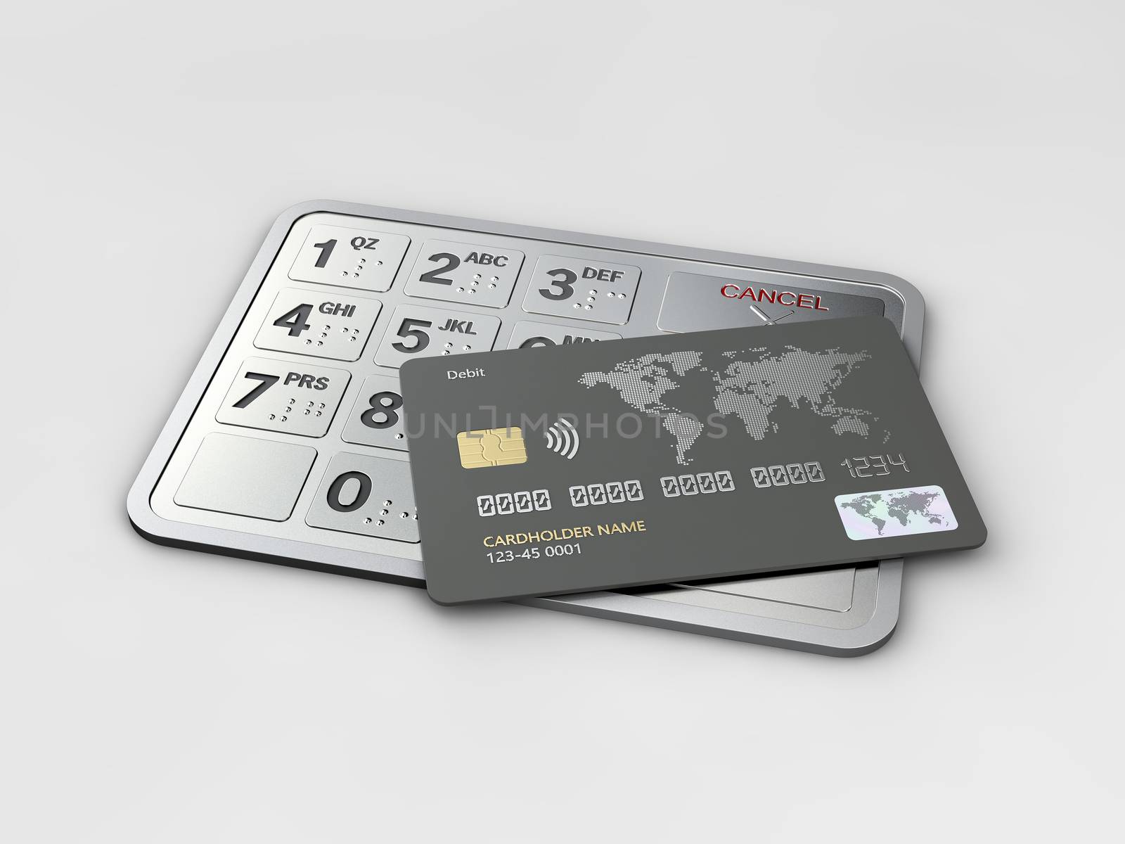 3d Rendering of credit card on the atm buttons. Business and finance, clipping path included by tussik