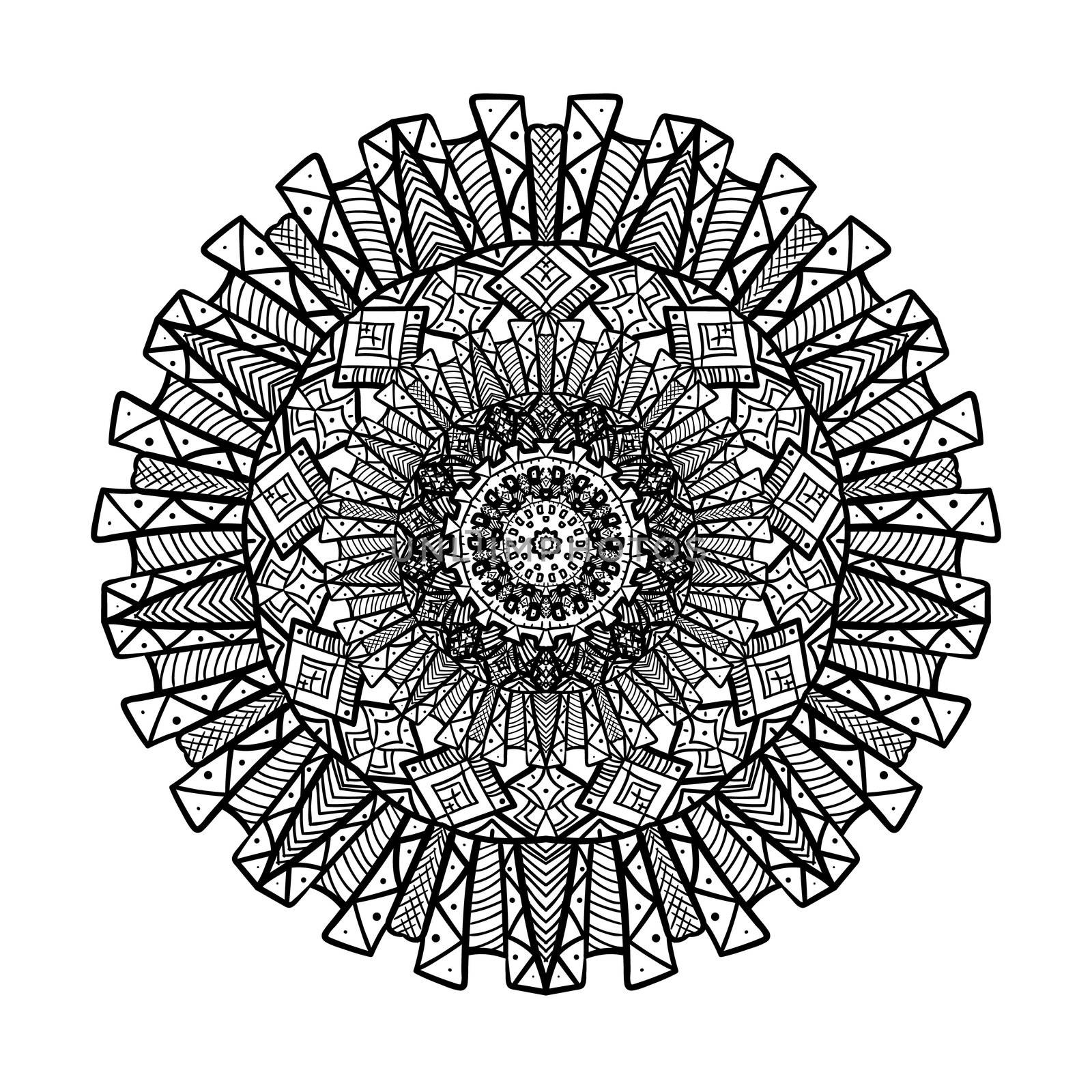 Hand drawn Mandala in arabic, indian, islam and ottoman culture decoration style. Ethnic geometric ornamental background. Magic vintage template of greeting, card, print, cloth, tattoo. Vector