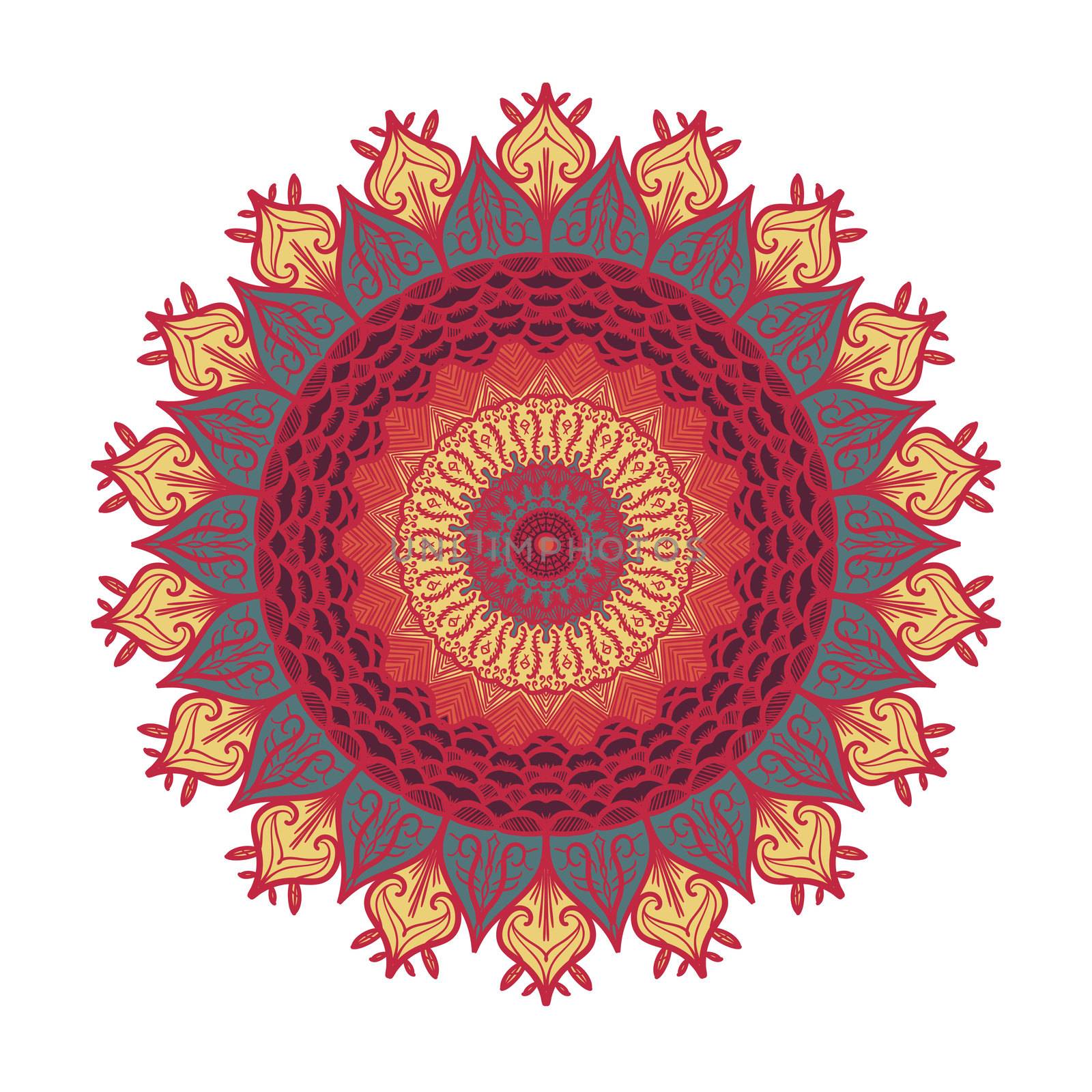 Hand drawn Mandala in arabic, indian, islam and ottoman culture decoration style. Ethnic geometric ornamental background. Magic vintage template of greeting, card, print, cloth, tattoo. Vector