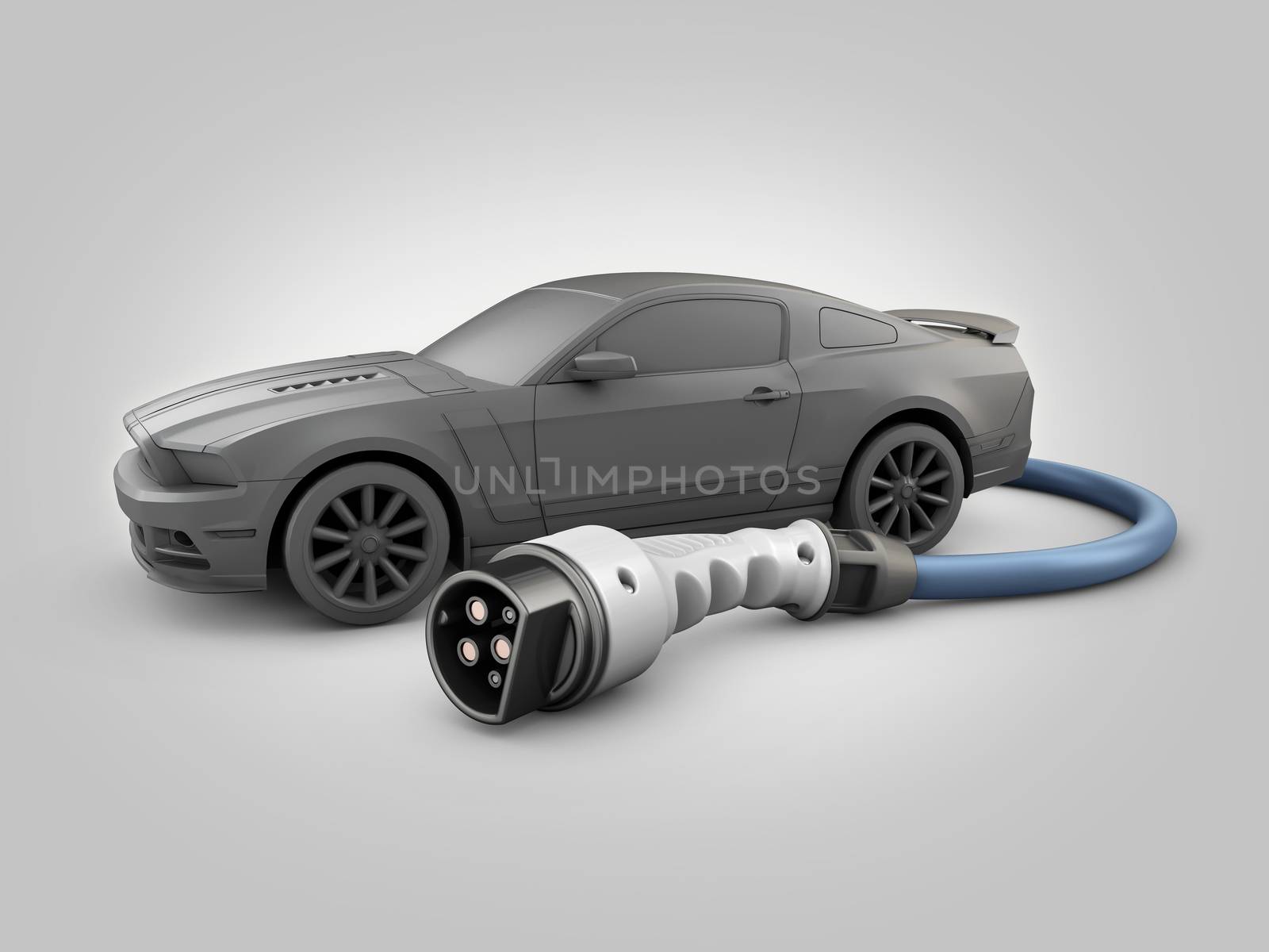 3d Rendering of Realistic nozzle charging plug with car, clipping path include.