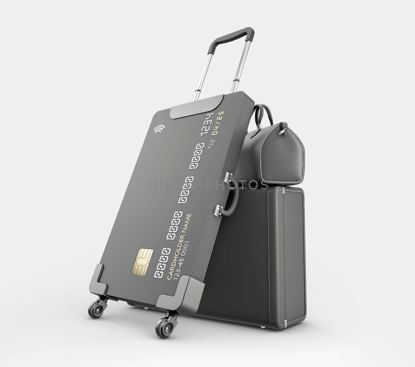 3d Rendering of Credit Card Suitcase with luggage include clipping path.
