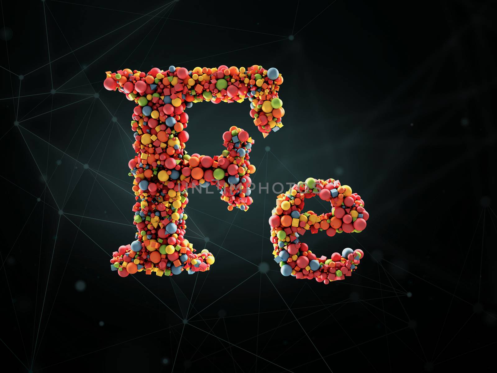 Mineral Fe, Mineral Vitamin complex with Chemical formula . 3d illustration
