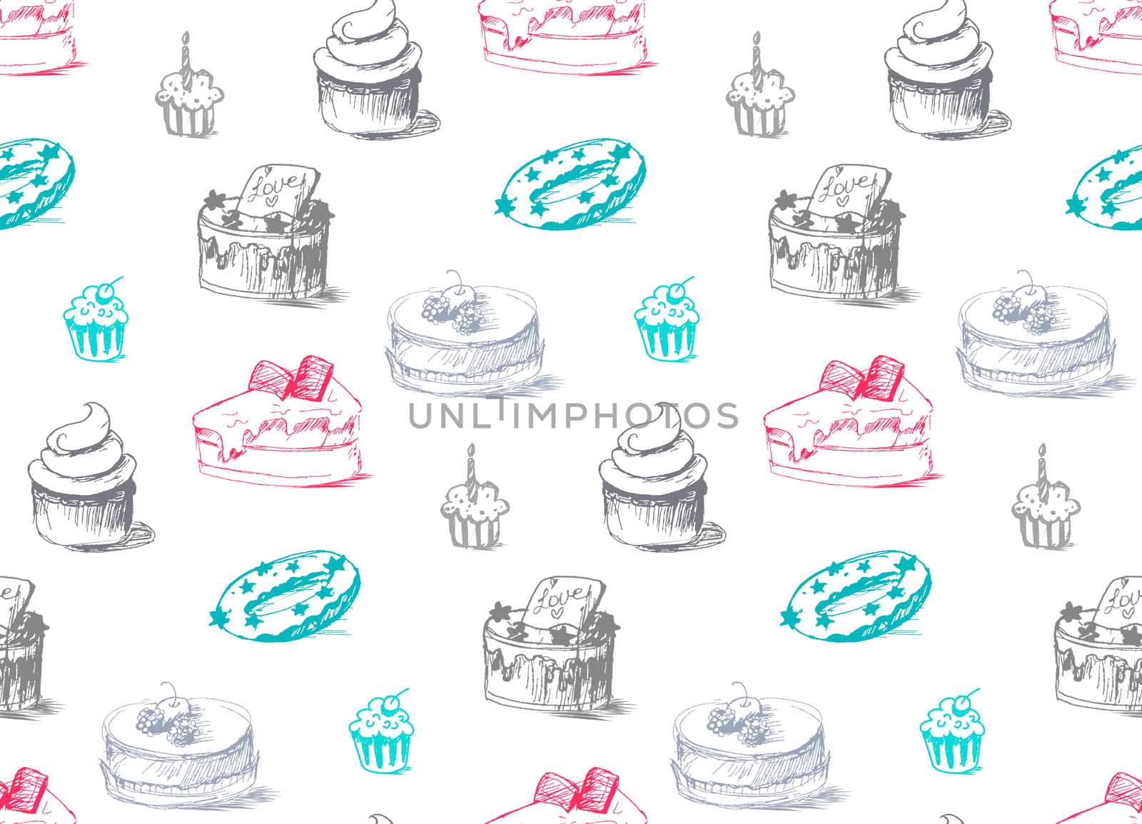 Tasty Cakes Seamless Pattern. Cream Food Background. Bakery sticker and wrap, print and fabric. Candy, sweet wallpaper. Vector