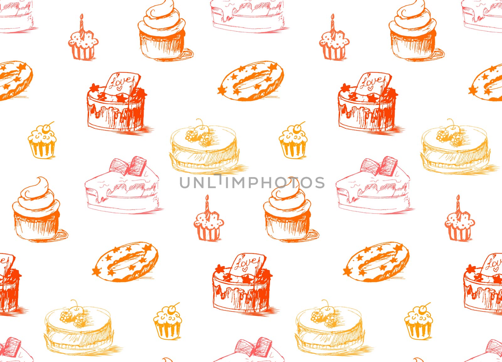 Tasty Cakes Seamless Pattern. Cream Food Background. Bakery sticker and wrap, print and fabric. Candy, sweet wallpaper. Vector