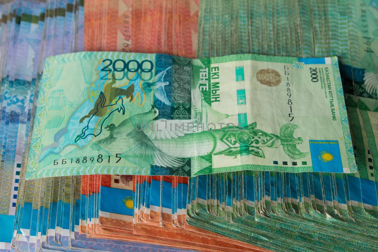 Tenge KZT. National currency of Kazakhstan, KZ. Exchange rate. Economy, development, business, Bank, broker. Banknotes