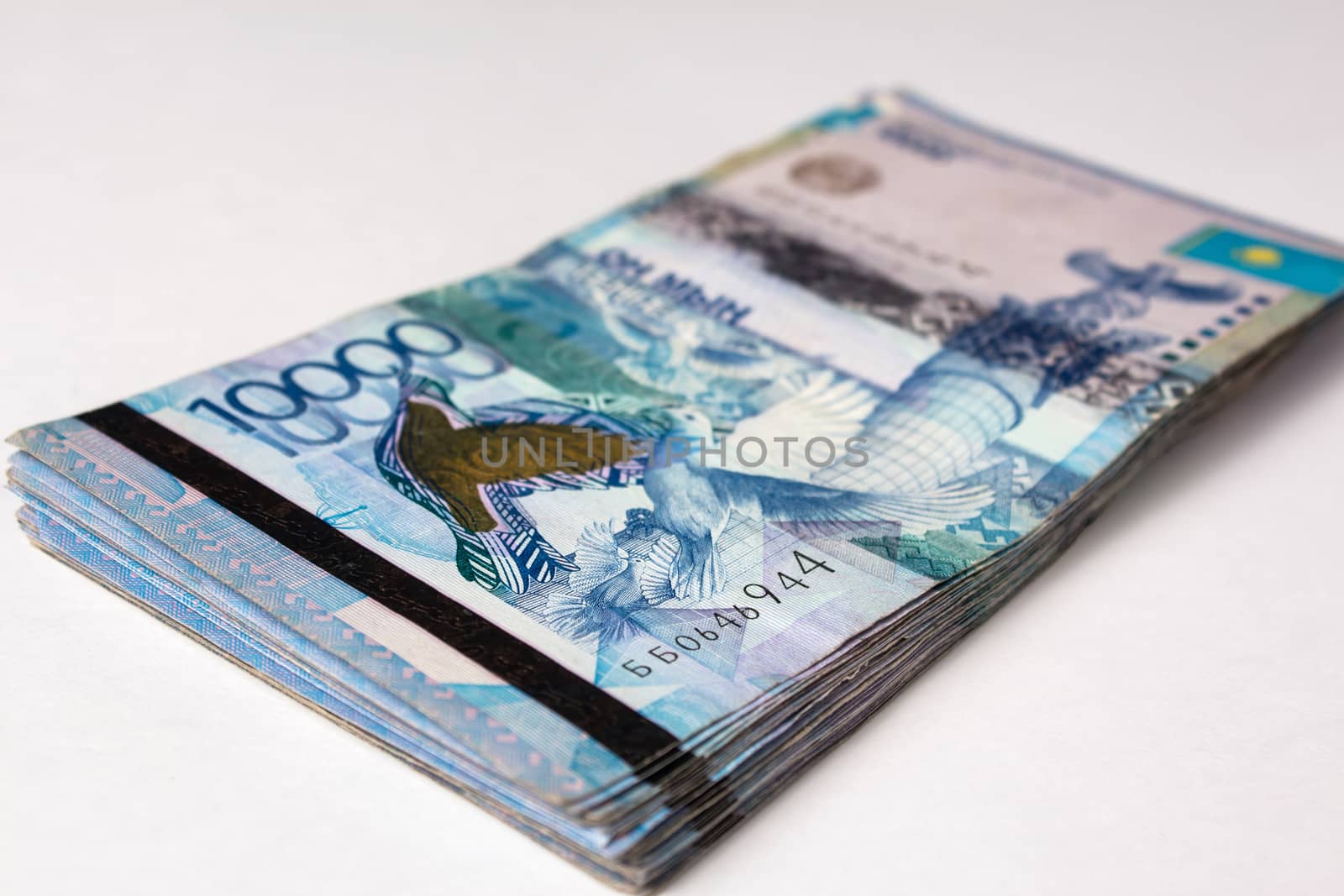 Tenge on white background. Kazakh money. Banknotes tenge. Money Kazakhstan Tenge