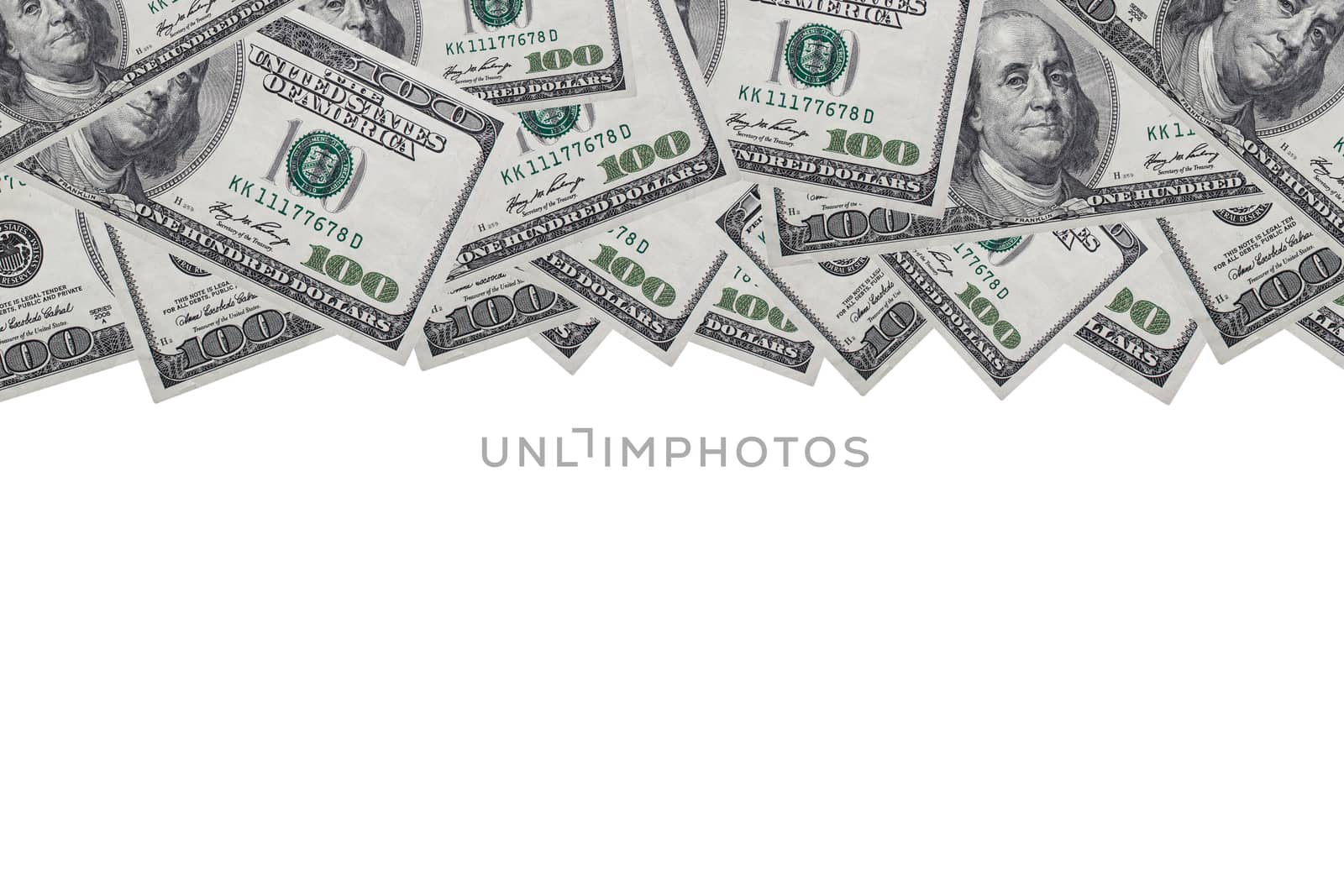 Background of 100 dollar bills on a white background with a plac by YevgeniySam