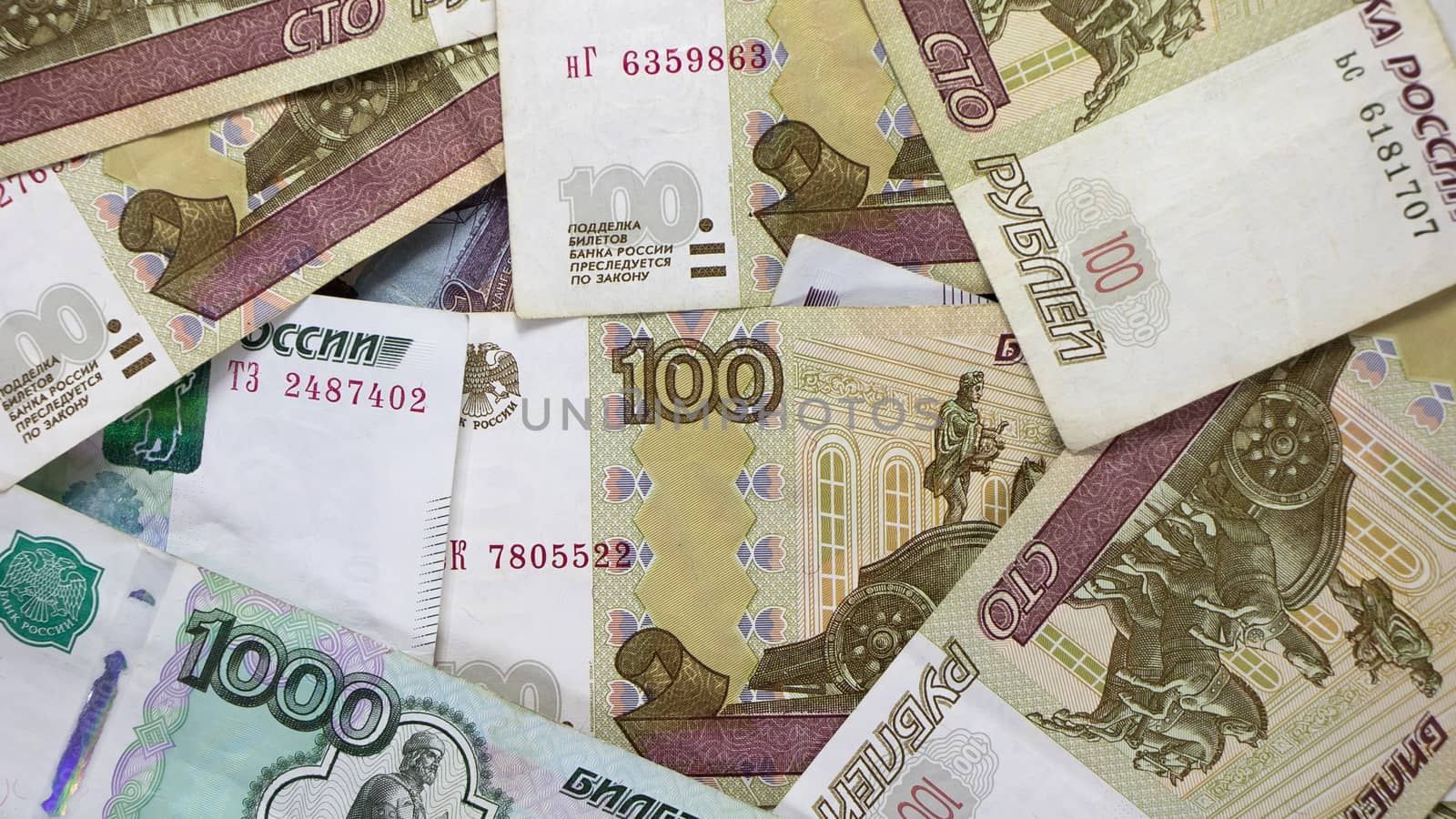 Paper banknotes Russian Rubles. Rubles is the national currency of Russia. bank of Russia The Russian ruble background. A thousand rubles close-up. Fall or rise of the ruble.