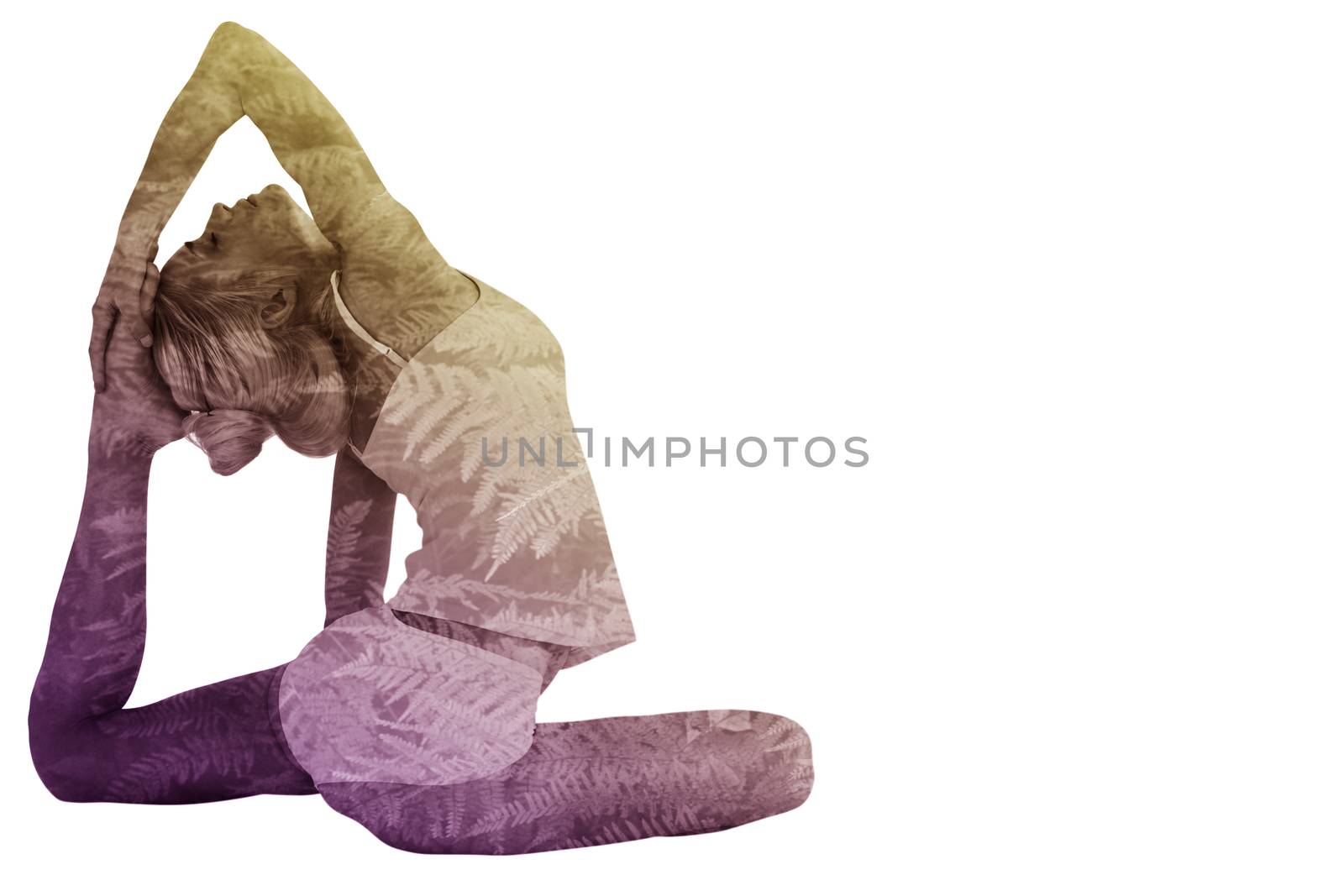 Composite image of toned young woman doing the pigeon pose by Wavebreakmedia